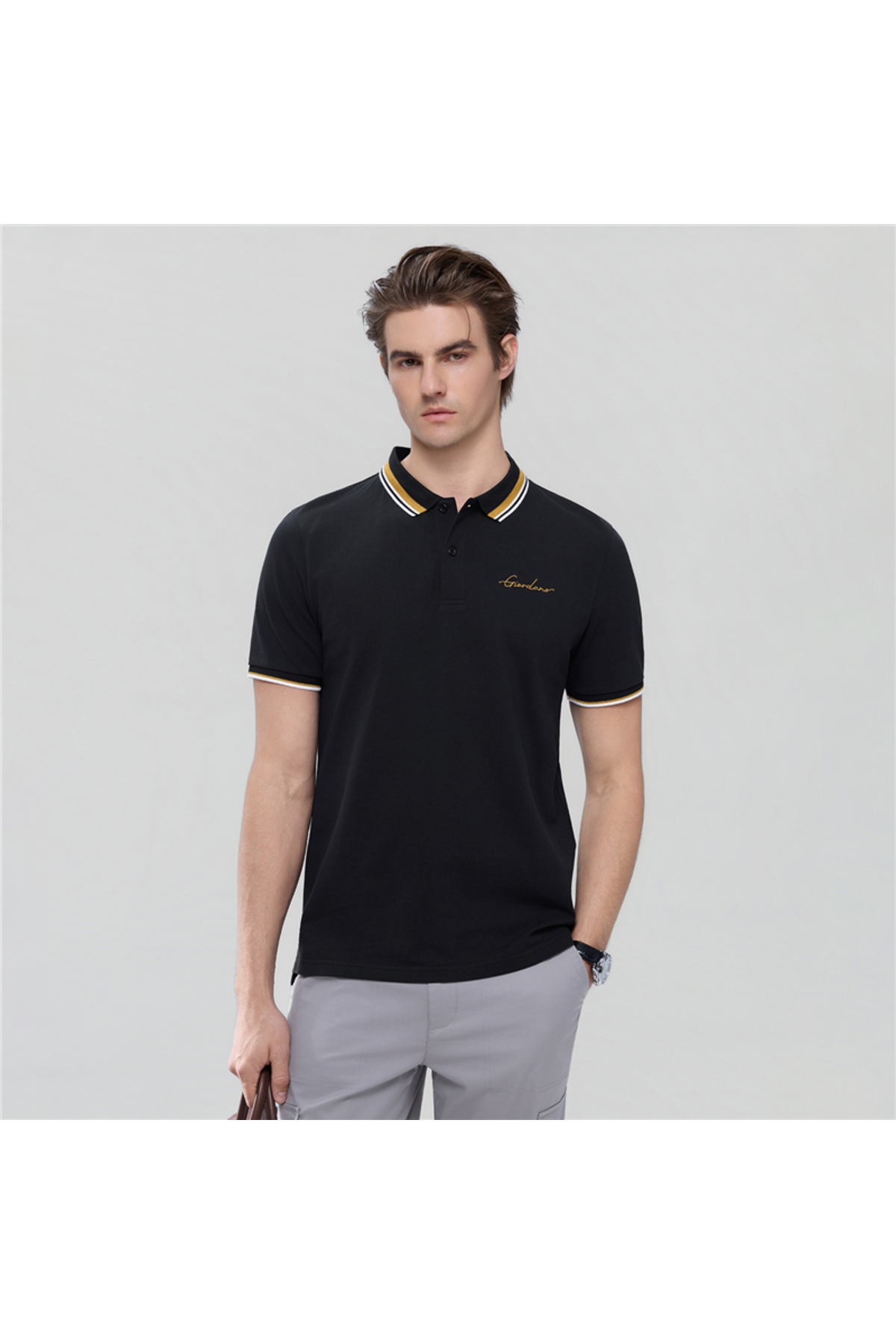 Giordano Men’s Slim Pique Polo with Contrast Collar & Signature Embroidery