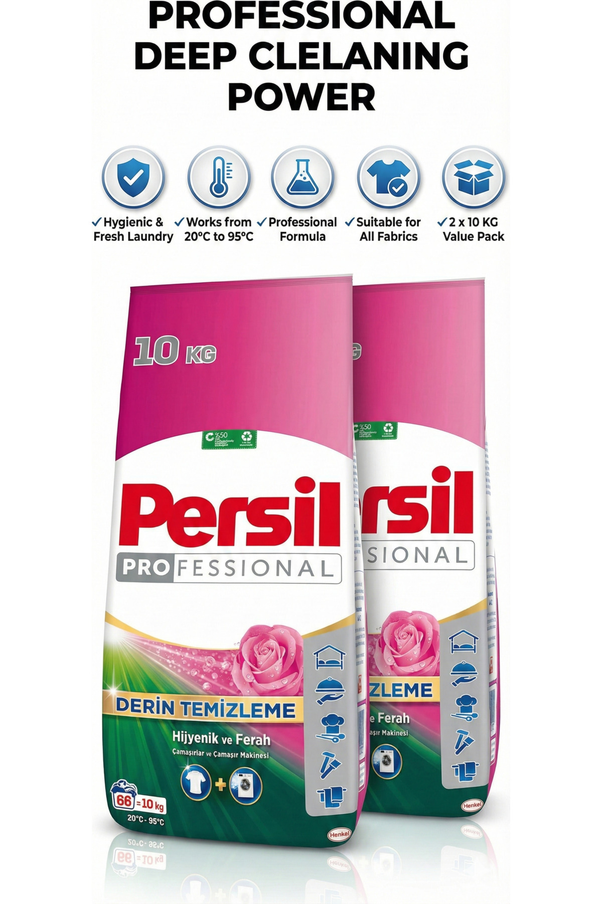 Persil Detergent de rufe profesional cu pudră de trandafir 2 x 10 kg (122 spă...