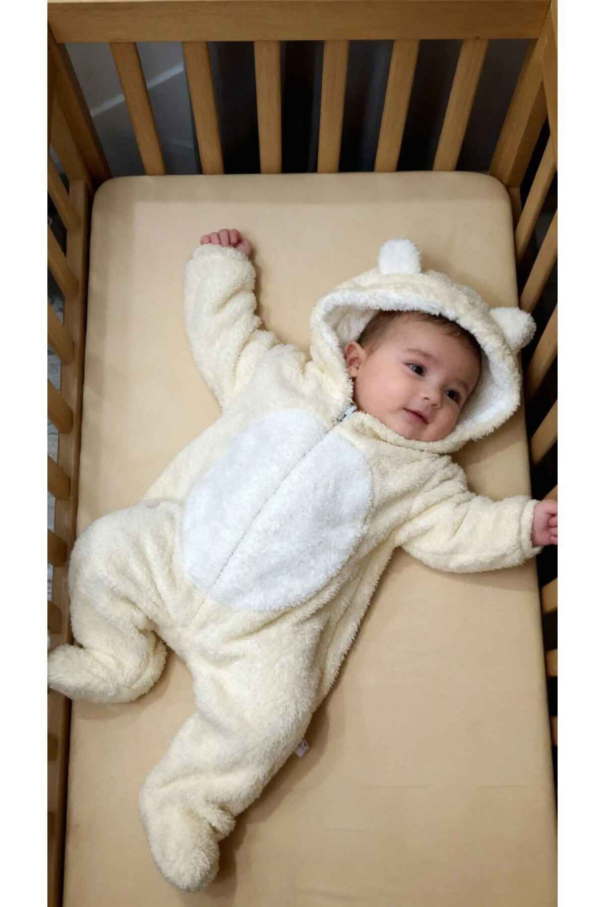 Baby Clime 0–12 Ay İsimli Bebek Tulumu – Peluş Ayıcık Kapüşonlu Ayaklı Tulum fotoğrafı 5 (önizleme)