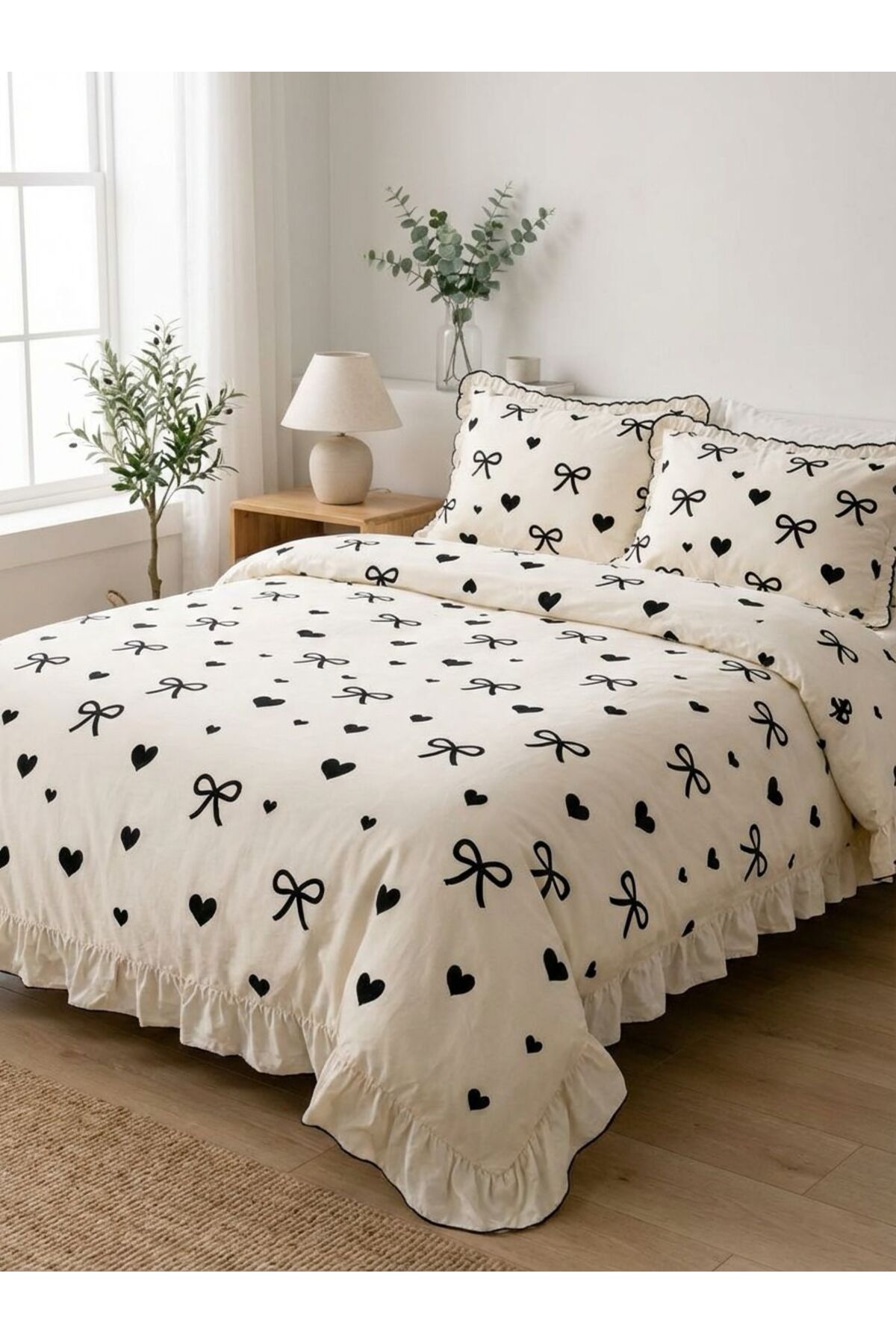 moon secret tekstil Комплект спално бельо с набрани сърца и панделки – 100% п...
