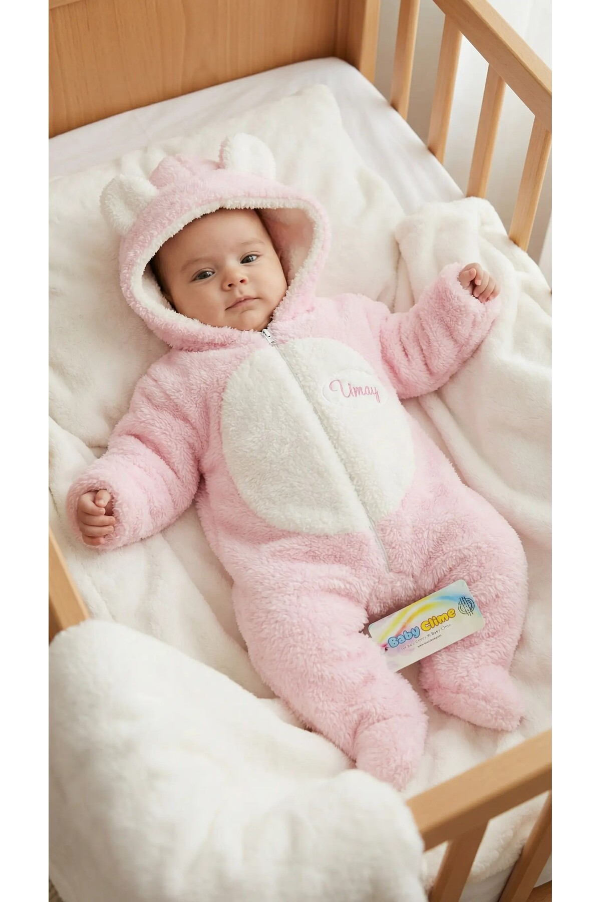 Baby Clime 0–12 Ay İsimli Bebek Tulumu – Peluş Ayıcık Kapüşonlu Ayaklı Tulum fotoğrafı 3 (önizleme)