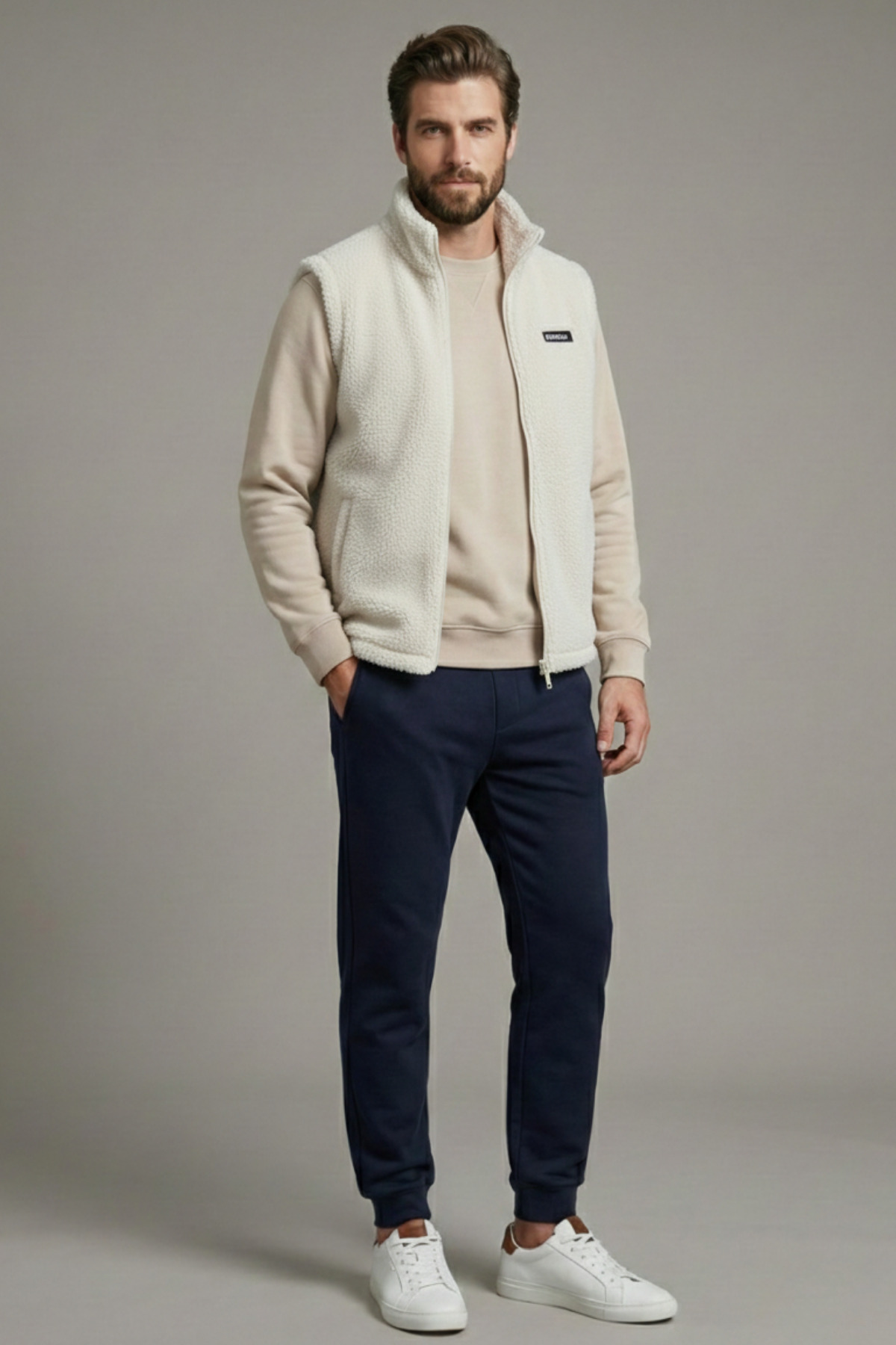 GENIUS STORE Erkek Yelek İçi Şardonlu Sherpa Peluş Yelek Tam Fermuarlı Cepli Kuzu Outdoor Yelek görsel 2