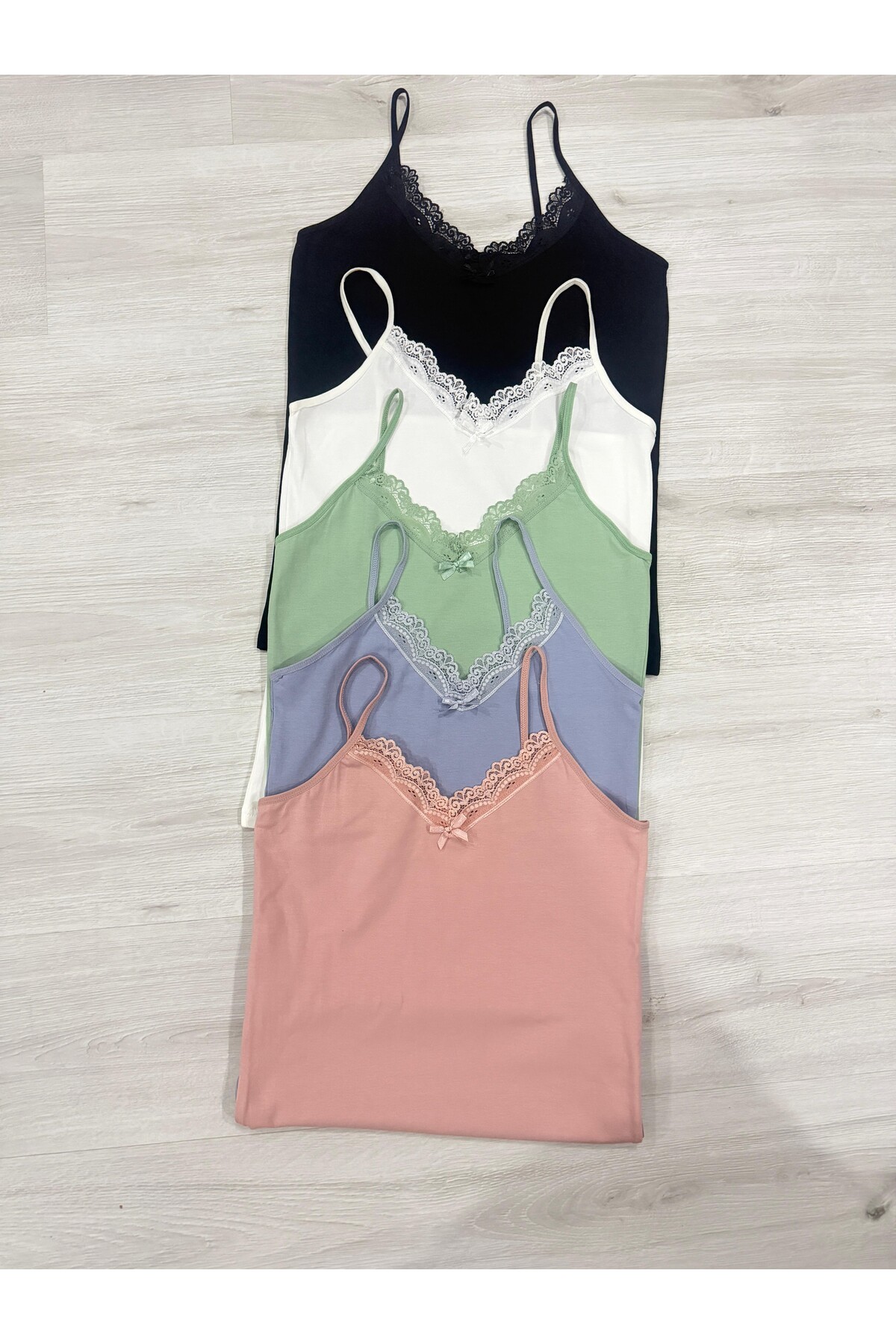 Dantelli Penye Atlet 5'li Çeyizlik Set Pudra, Beyaz, Mavi, Yeşil,siyah