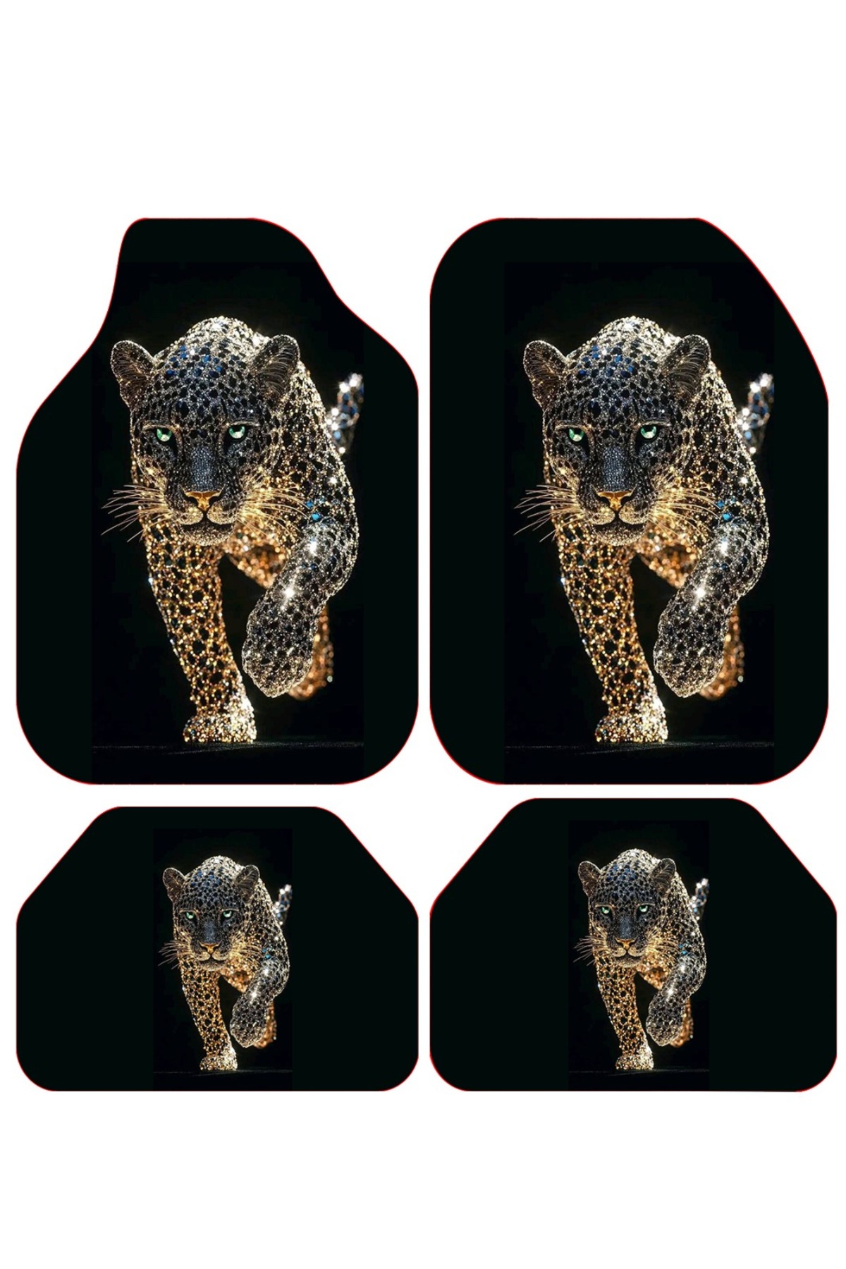 Carmine Carpet Leopar Desen Dekoratif Tüm Modellere Uyumlu Universal Oto Paspas Takımı
