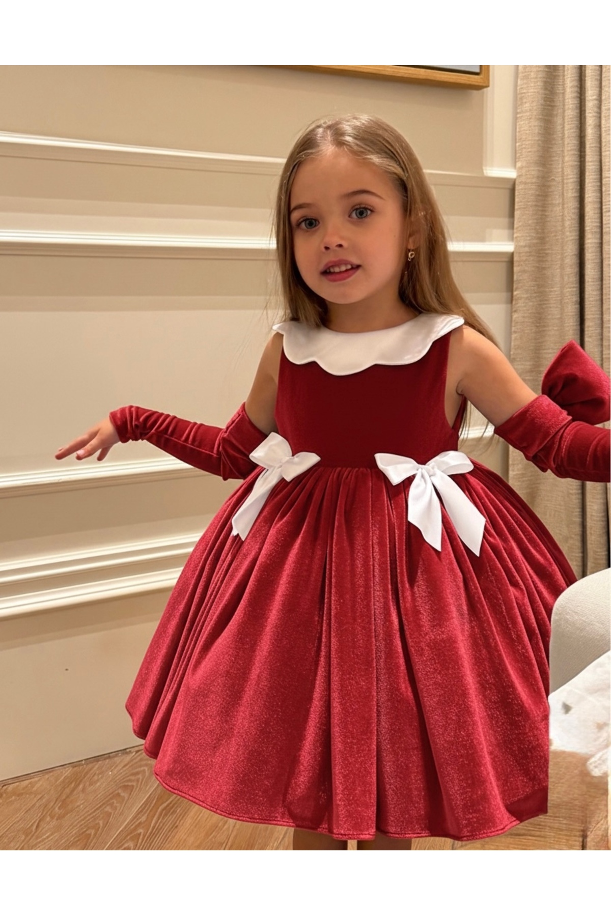 Asel Kids KIZ ÇOCUK KADİFE ELBİSE ÖZEL GÜN RAHAT ELBİSE