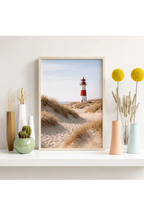PosterPazar Kum Tepelerinde Deniz Feneri Posteri - Çerçevesiz
