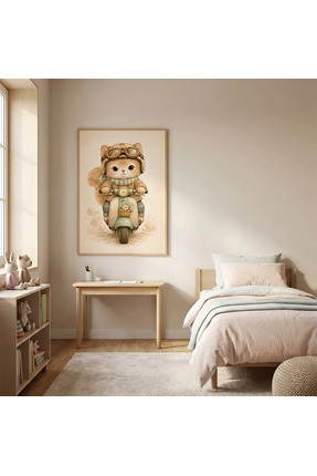 PosterPazar Sevimli Scooterlı Kedicik Poster - Kanvas