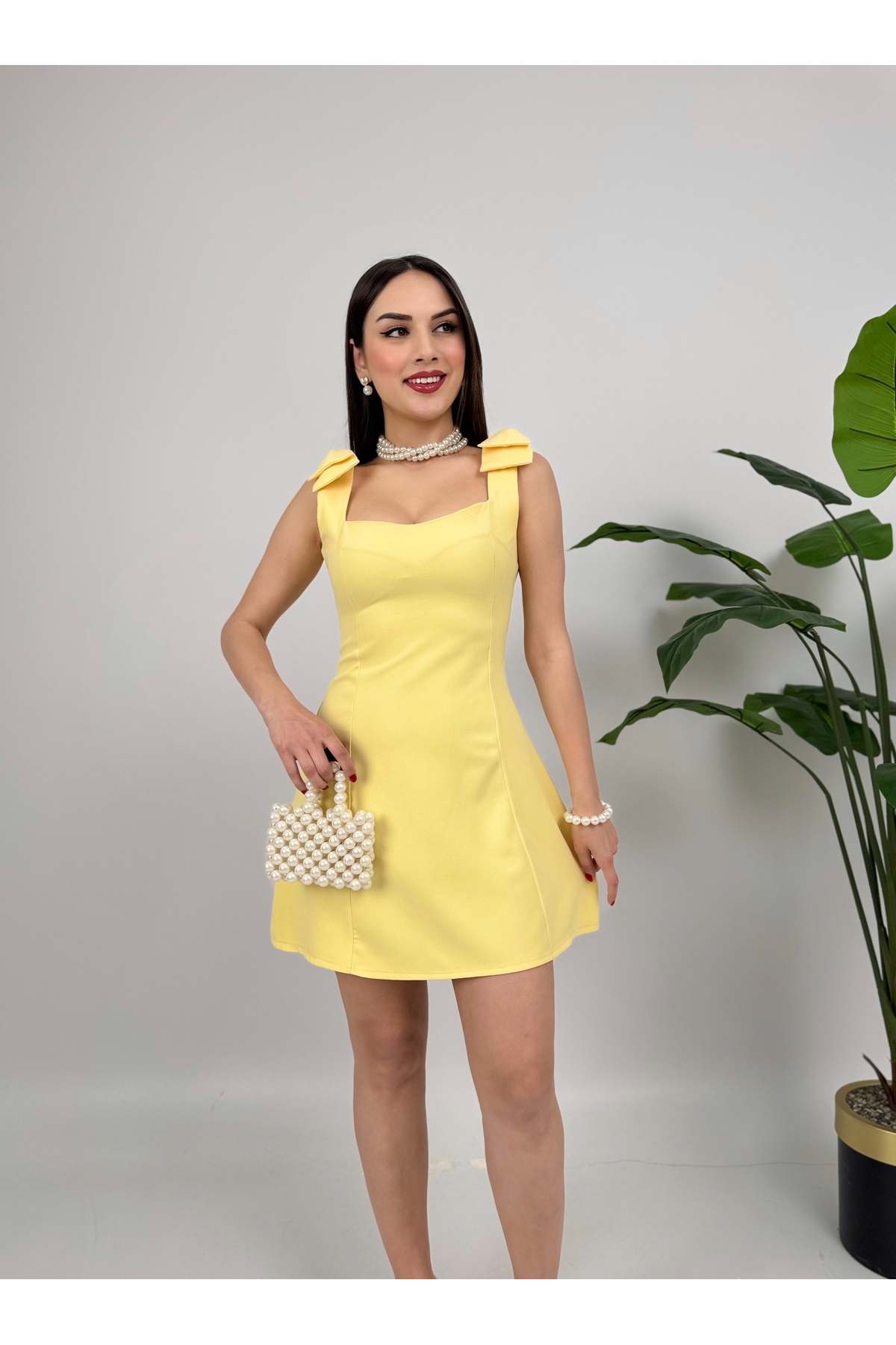 slim fit dress slacks Cute Strapless Open Back Yellow Satin Short Prom Dresses, Open Back Ye –  Shiny Party main image 0