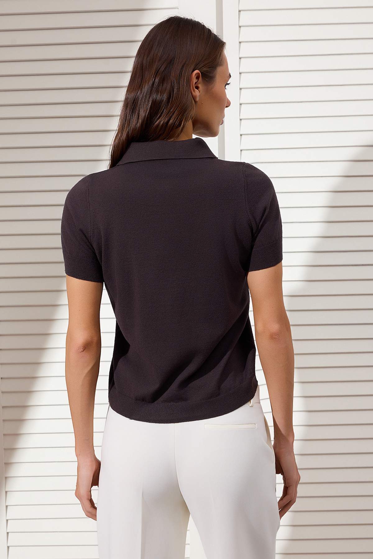 Trendyolmilla  Kahverengi Fular Detaylı Premium İplik/ Özel İplik Triko Bluz TWOSS26BZ00159 - Görsel 5