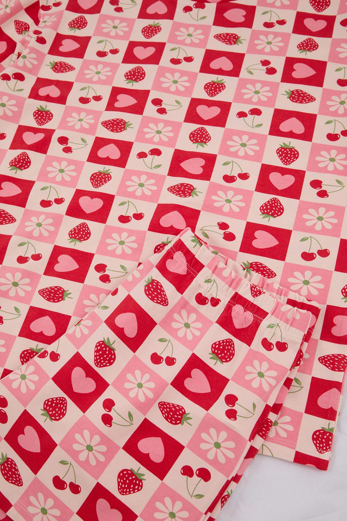 Trendyolmilla  Teen Pembe-Çok Renkli %100 Pamuklu Kalp ve Meyve Baskılı Örme Pijama Takımı THMSS26PT00048 - Görsel 6