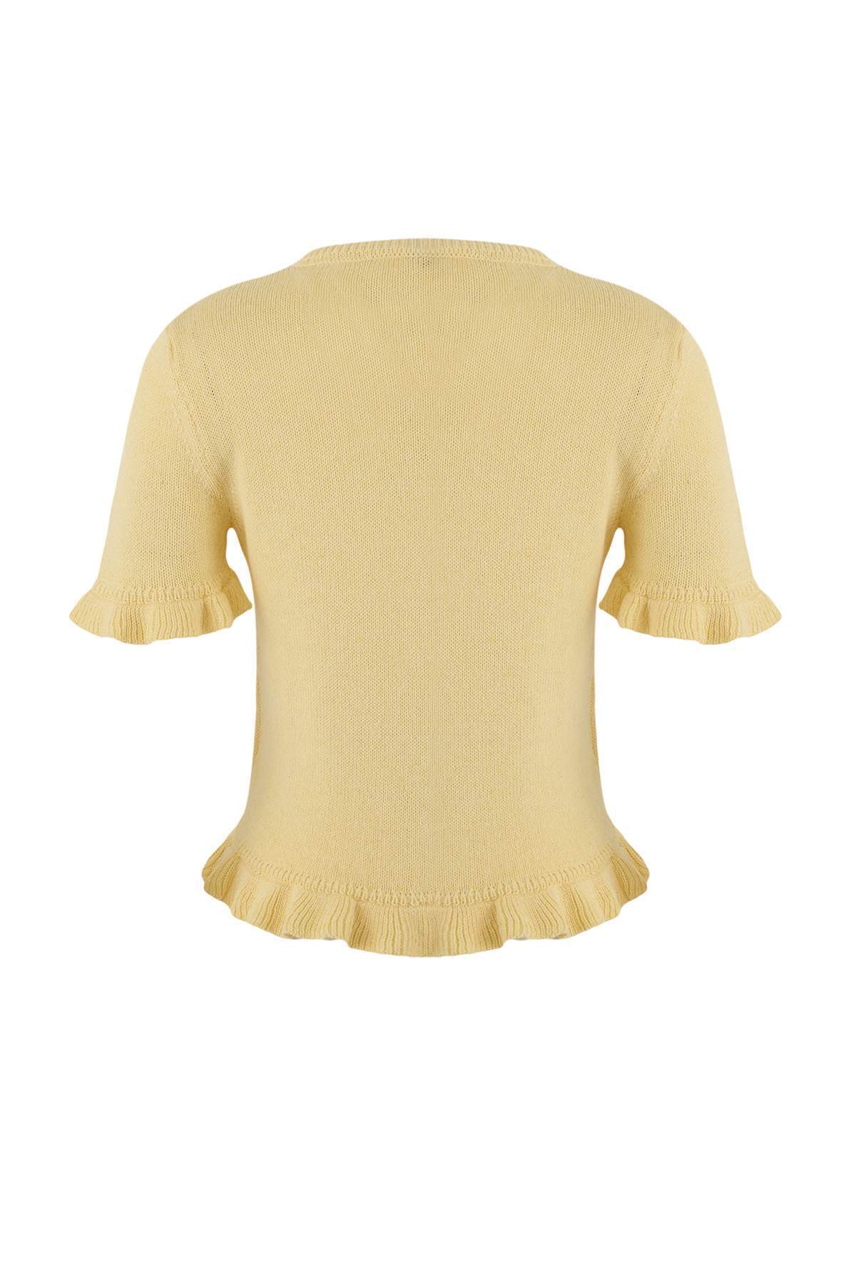 Trendyolmilla  Teen Sarı Çiçek Düğme Detaylı Bisiklet Yaka Triko Bluz TWOSS26BZ00119 - Görsel 6