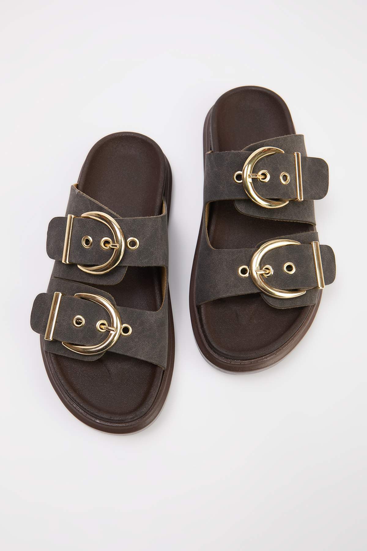 TRENDYOL SHOES Dunkelbraune Nubuk-Damenhausschuhe TAKSS26TE00005