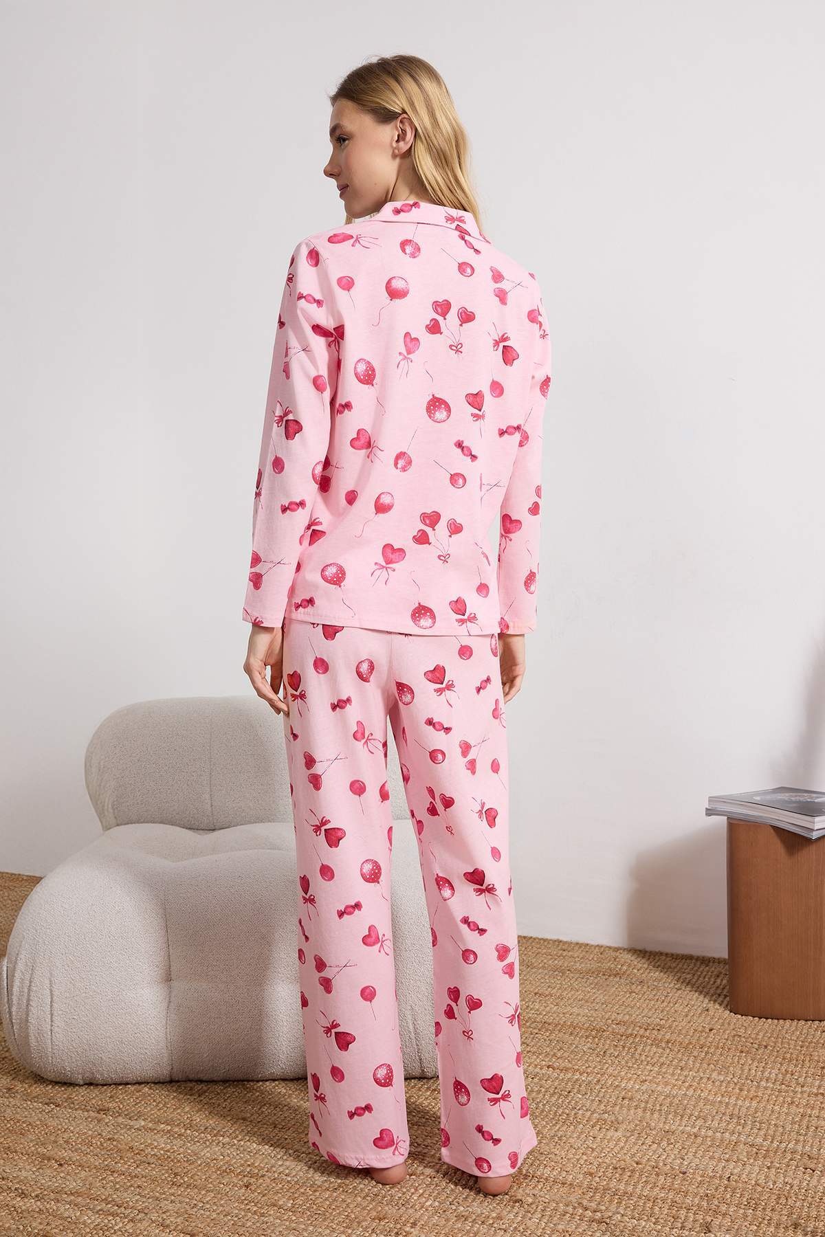 Trendyolmilla  Pembe %100 Pamuklu Kalpli Örme Pijama Takımı THMAW25PT00141 - Görsel 4