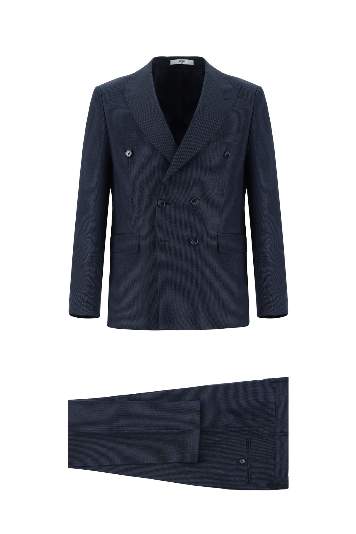 Kiğılı  7 Drop Super Slim Fit Eksra Dar Kesim Desenli Kruvaze Takım Elbise