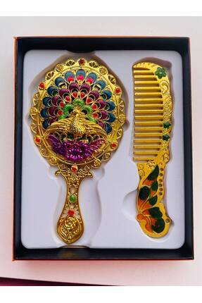 GALATA GIFT Ayna Tarak Seti, Tavuskuşu, Metal, Çeyizlik, Hediyelik Set, Minel...