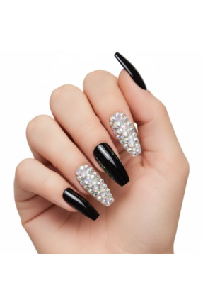 EDA LUXURY BEAUTY 24'lü Siyah Takma Tırnak Lüks 3d Kristal Taşlı Desenli Extr...