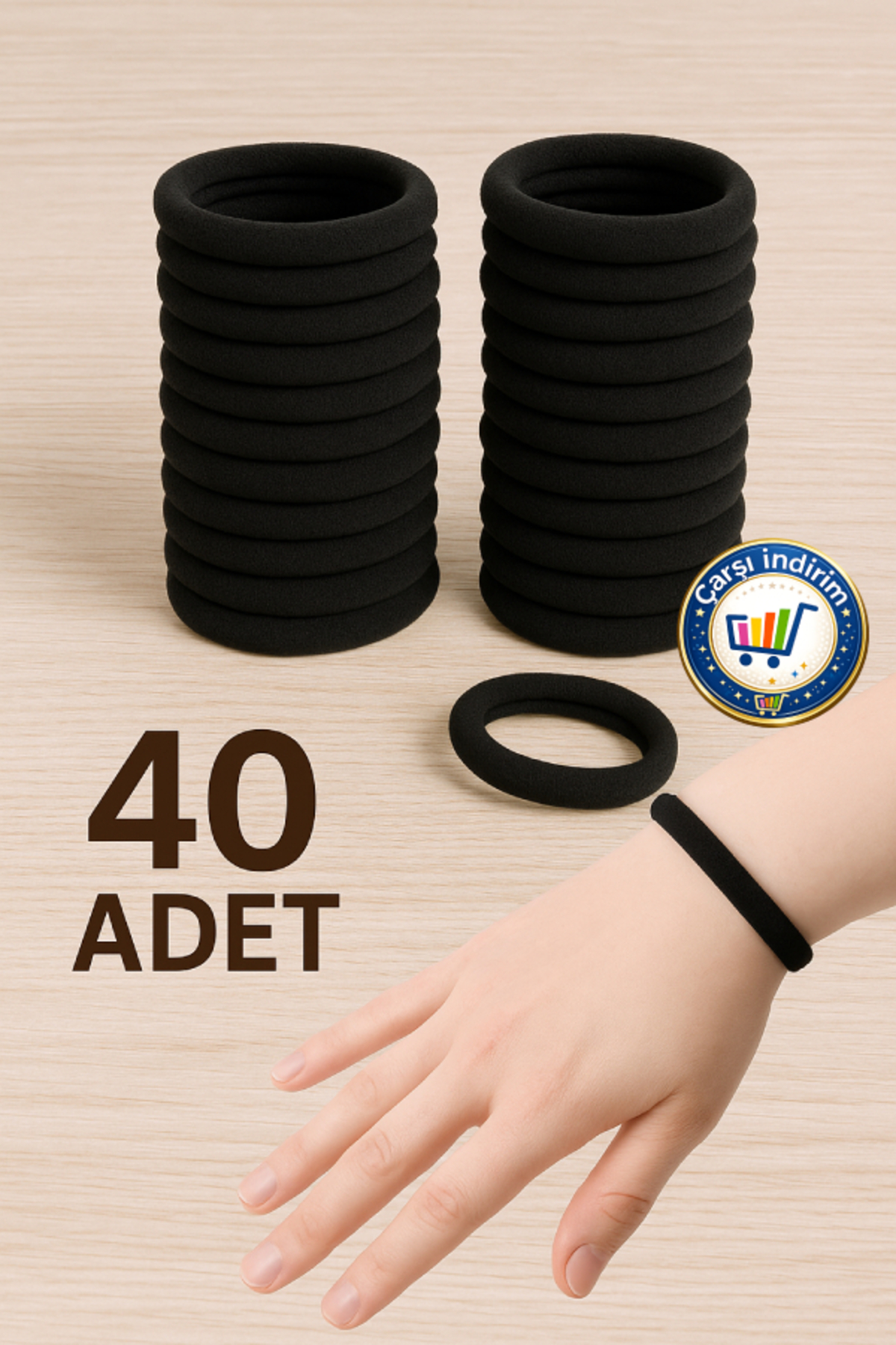 nistabolje 40 Adet Siyah Saç Tokası Kadın Çocuk Orta Boy Havlu Lastik Toka Esnek Dayanıklı