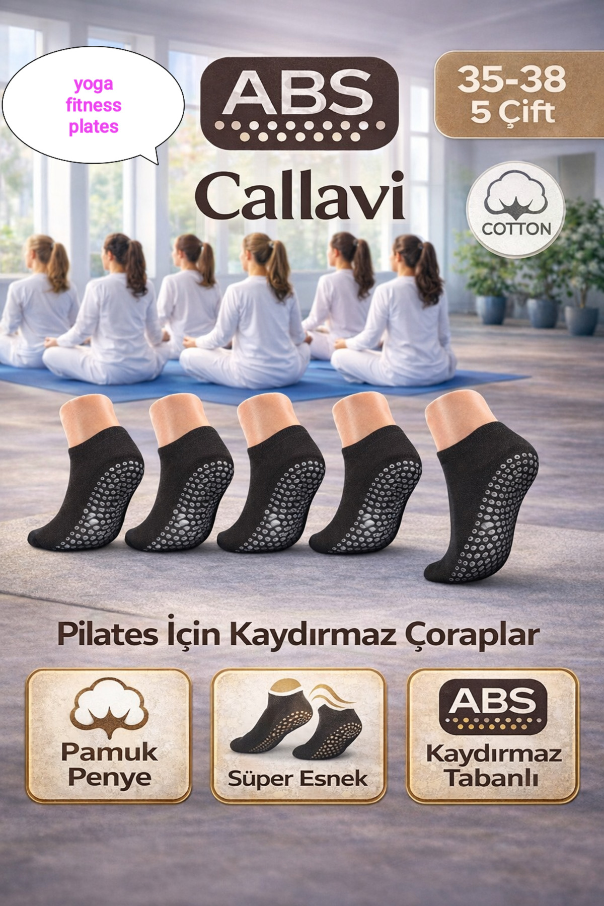 CALLAVI Tavaf Çorabı Kaydırmaz Taban Slikon Abs baskılı (yoga-fitness-plates)