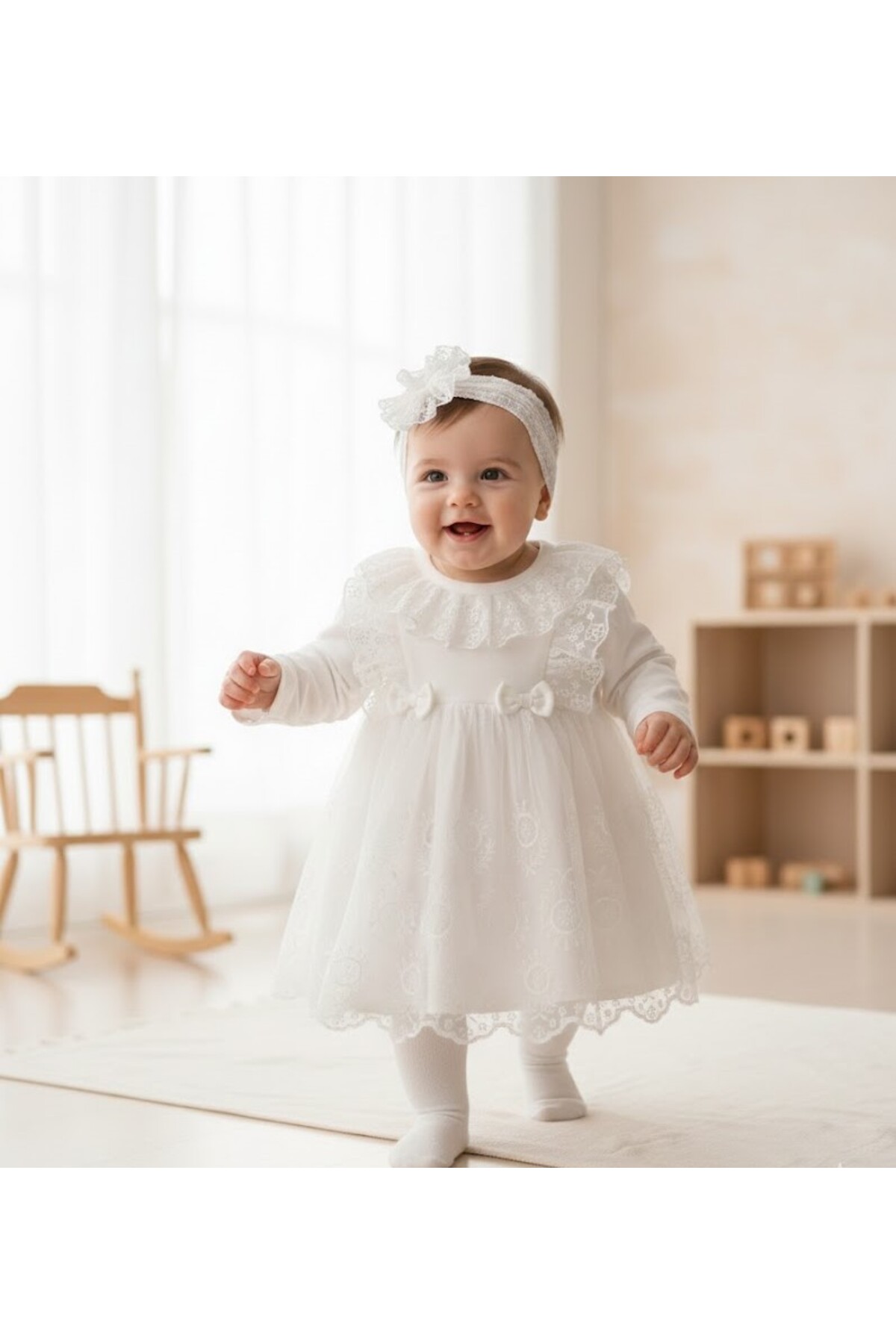 MİNİBORN Pamuklu Dantel Detaylı Kız Bebek Elbise fotoğrafı 2 (önizleme)