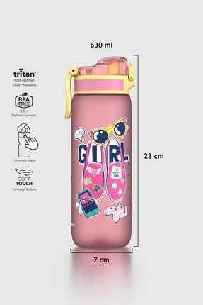 Renga Rybo-X Soft Touch Desenli 630 ml Tritan Çocuk Matara 912162 Pembe