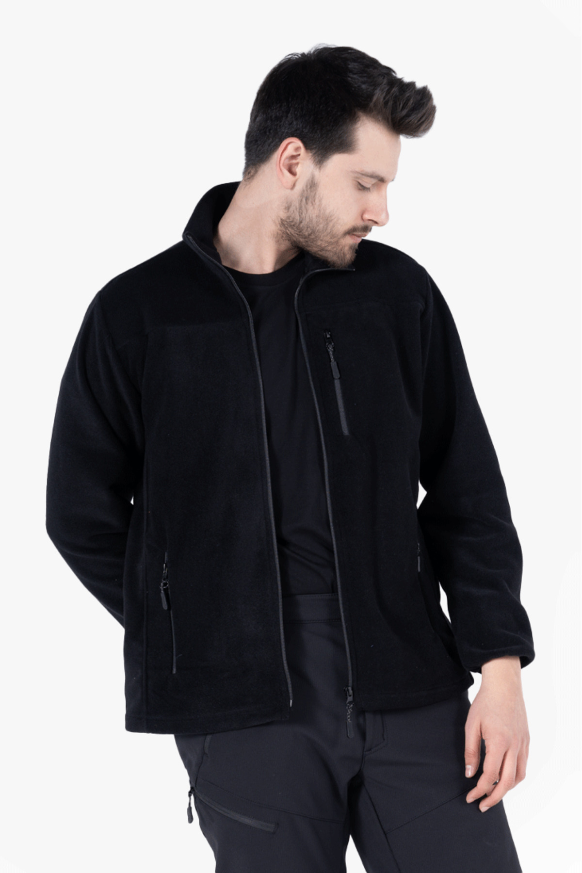 کاپشن پشمی قطبی، زیپ کامل، ۳ جیب — مشکی OWL 1670 — تصویر 4 از 6