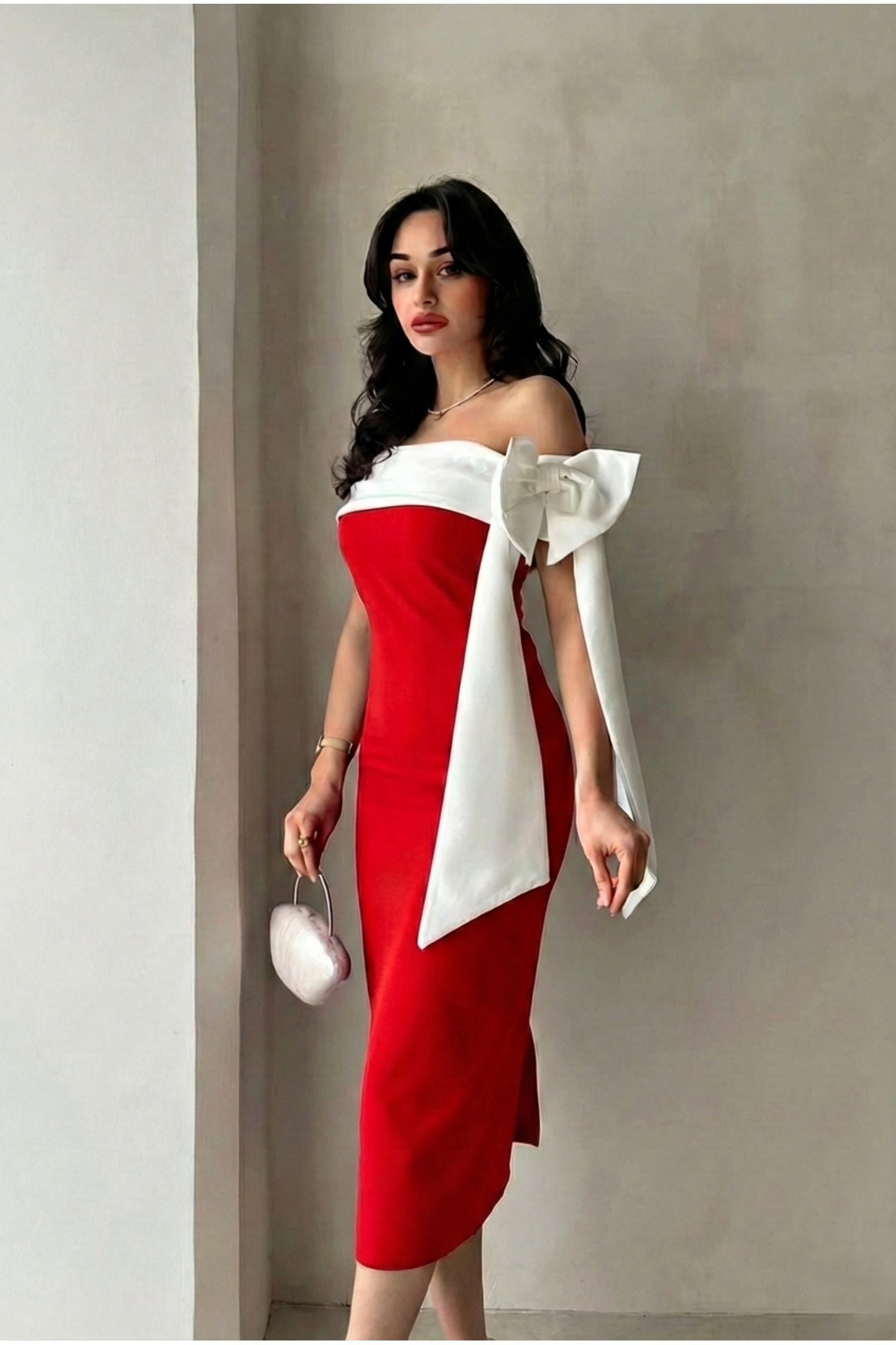 Brıanna Double Color Midi Belted Dress