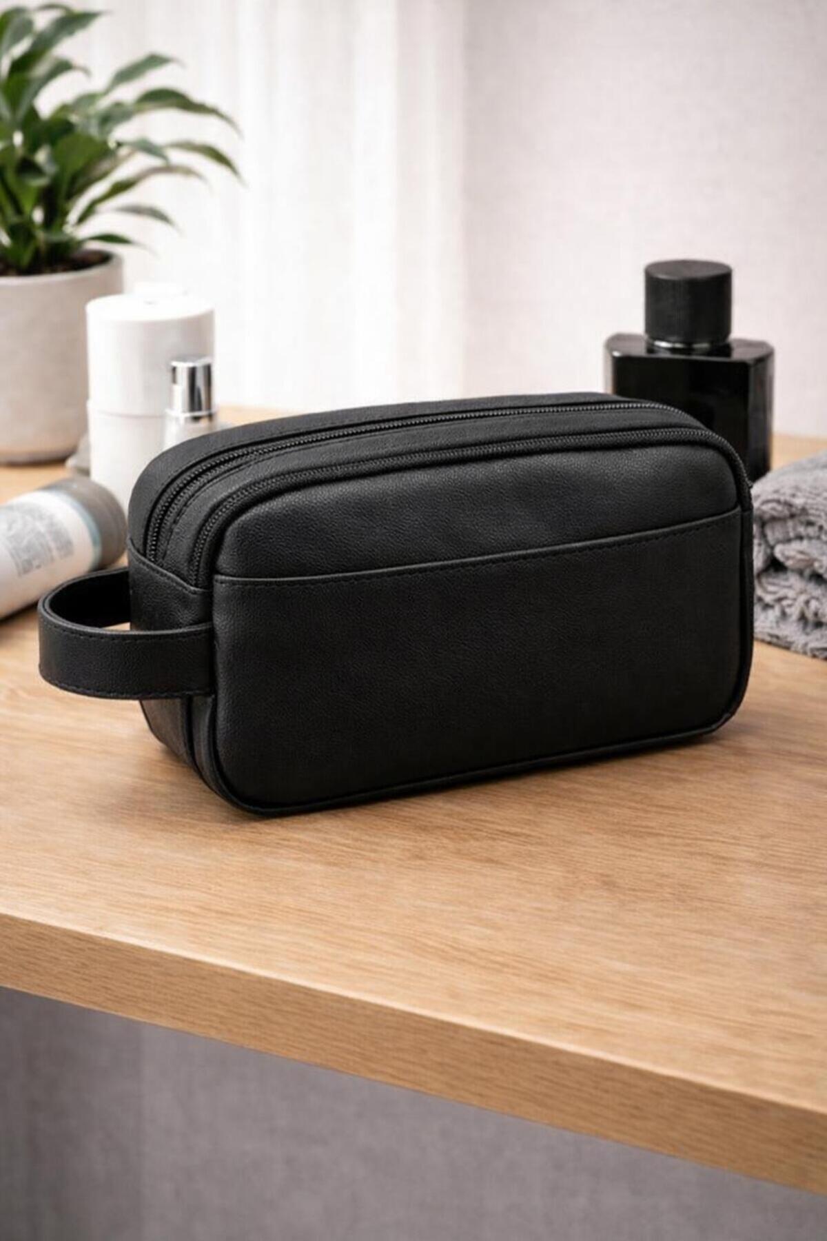 Valiberta  Desmond Erkek Deri El Tutmalı Çift Fermuarlı ve Cepli Seyahat & Bakım Çantası - Siyah - Görsel 2