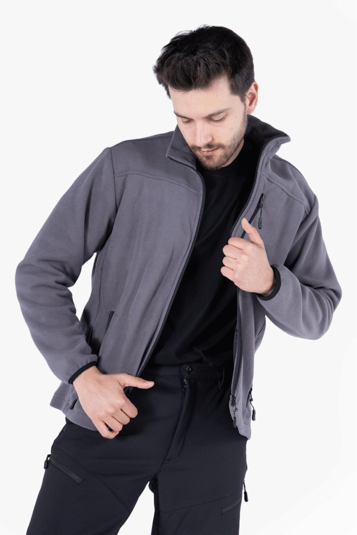 ژاکت قطبی، زیپ کامل، 3 جیب — خاکستری OWL 1670 — تصویر 5 از 6