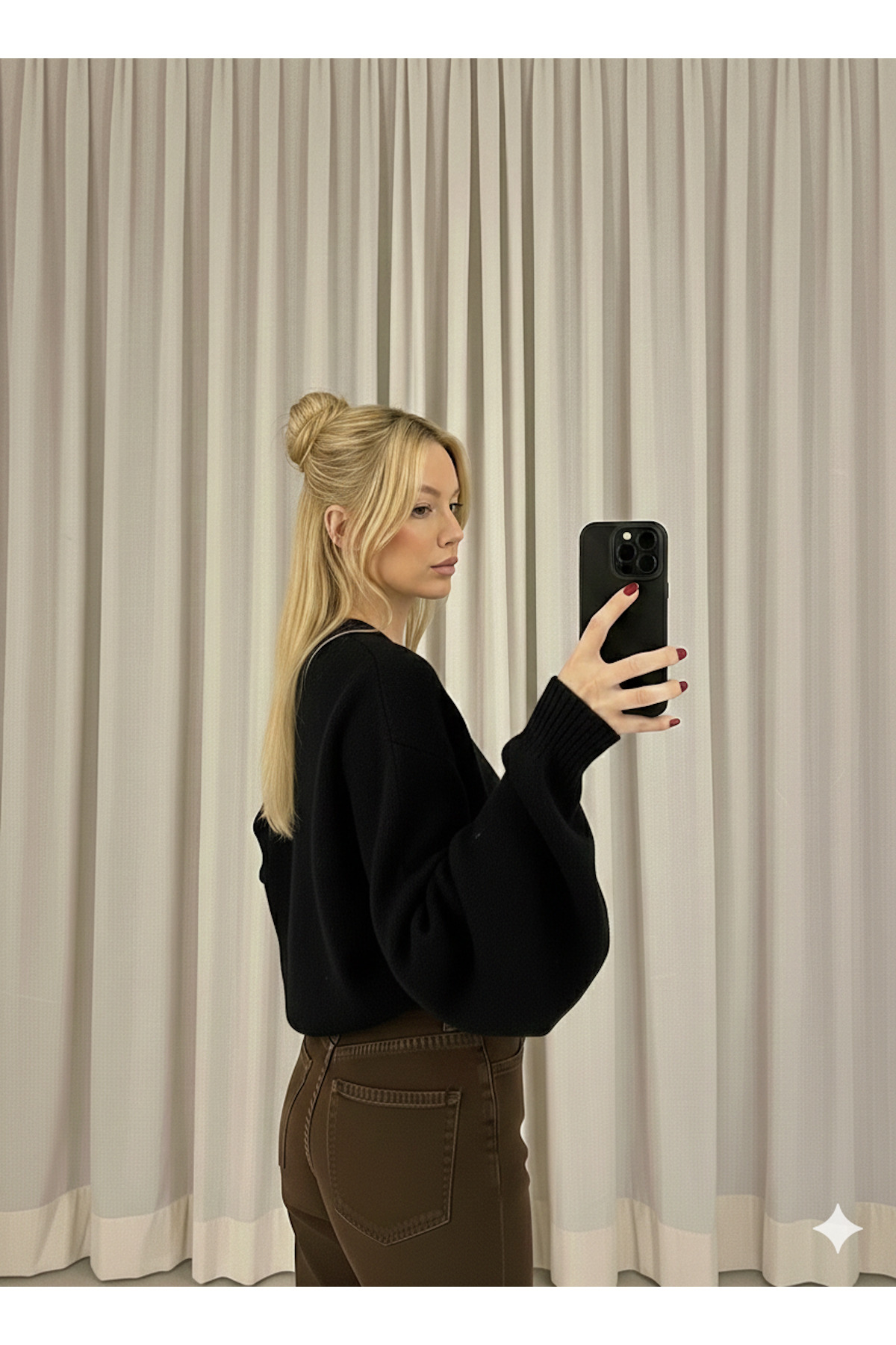 MaxiMor  Kadın Siyah Renk Triko Örgü Reglan Kol Bolero Hırka Standart SMLXL Uyumlu 4 Mevsim - Görsel 4