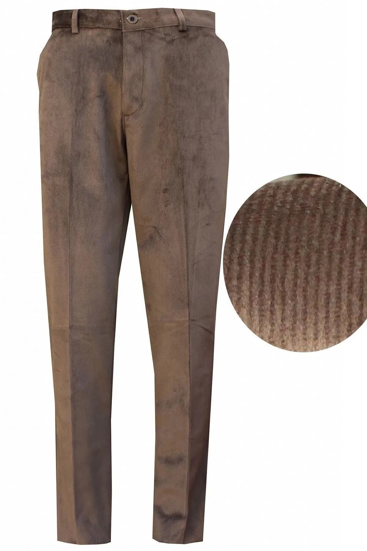Wontilotte Classic Erkek Kadife Pantolon - Vizon Polarsız Ince Ürün — قهوه‌ای US02011 — تصویر 3 از 4