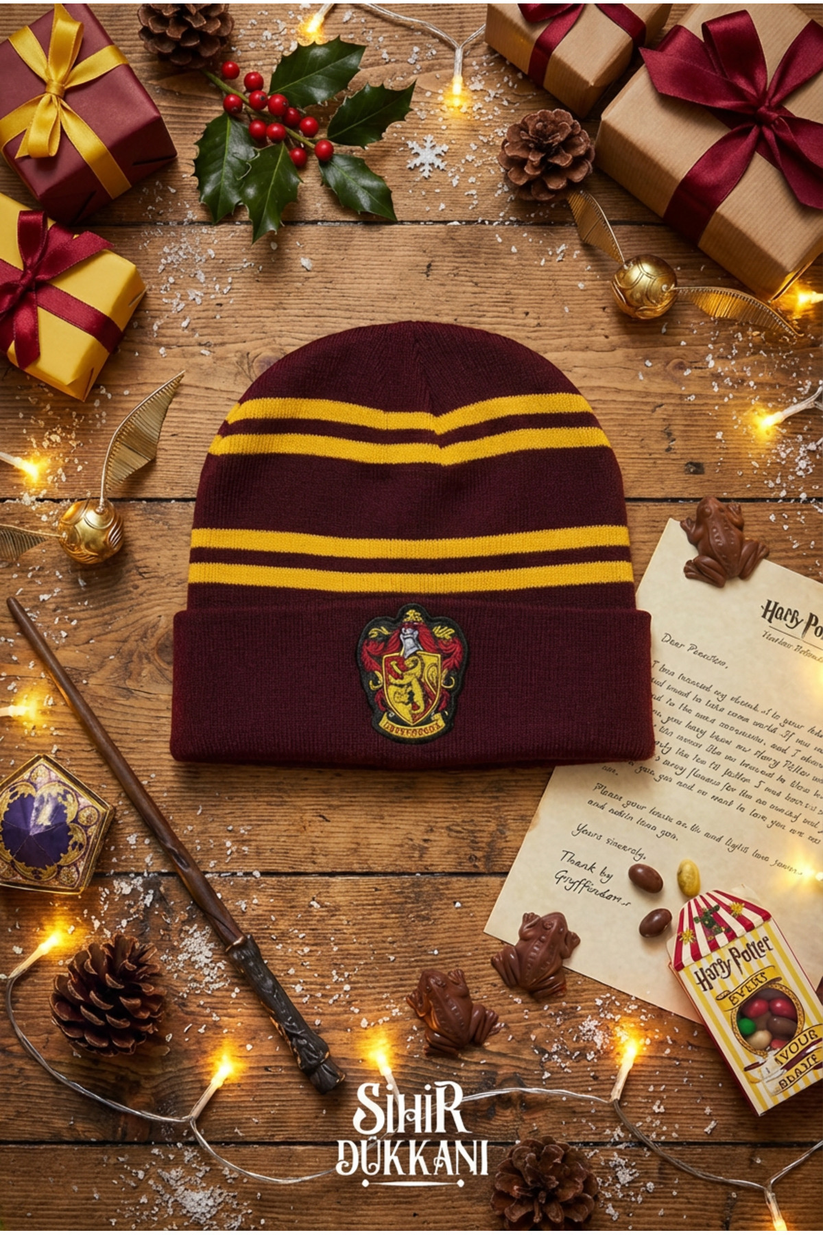 Sihir Dükkanı  Gryffindor Bere Standart Beden Lisanslı Örme Akrilik