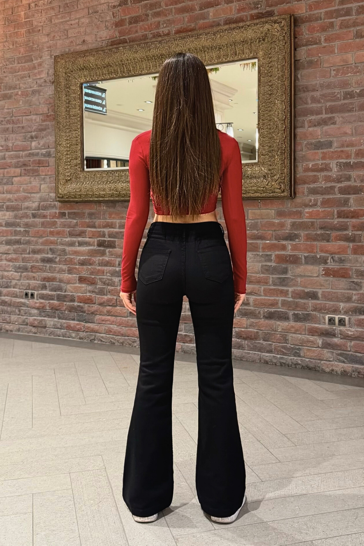 BİKELİFE  Kadın Yüksek Bel Likralı/Esnek İspanyol Paça Pantolon - Görsel 4