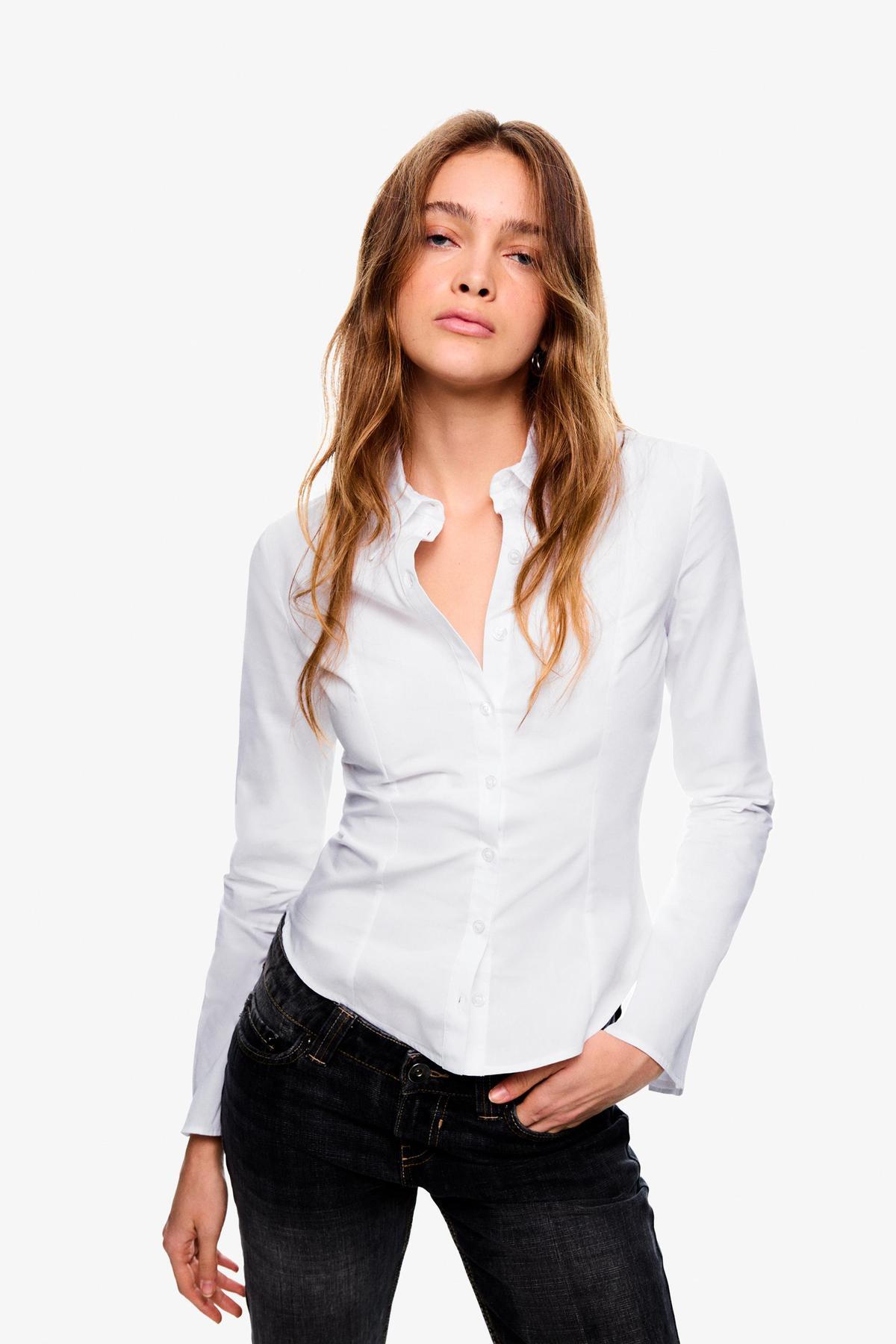 Bershka  Çan kollu vücuda oturan gömlek - Görsel 4