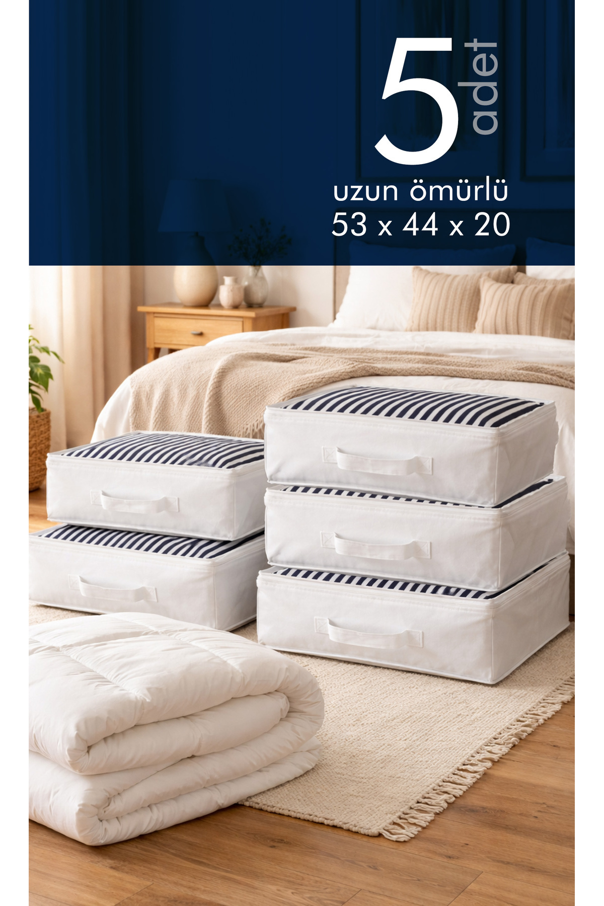 5-Piece Set Organizer Quilt Loop Navy Blue Striped 53x44x20