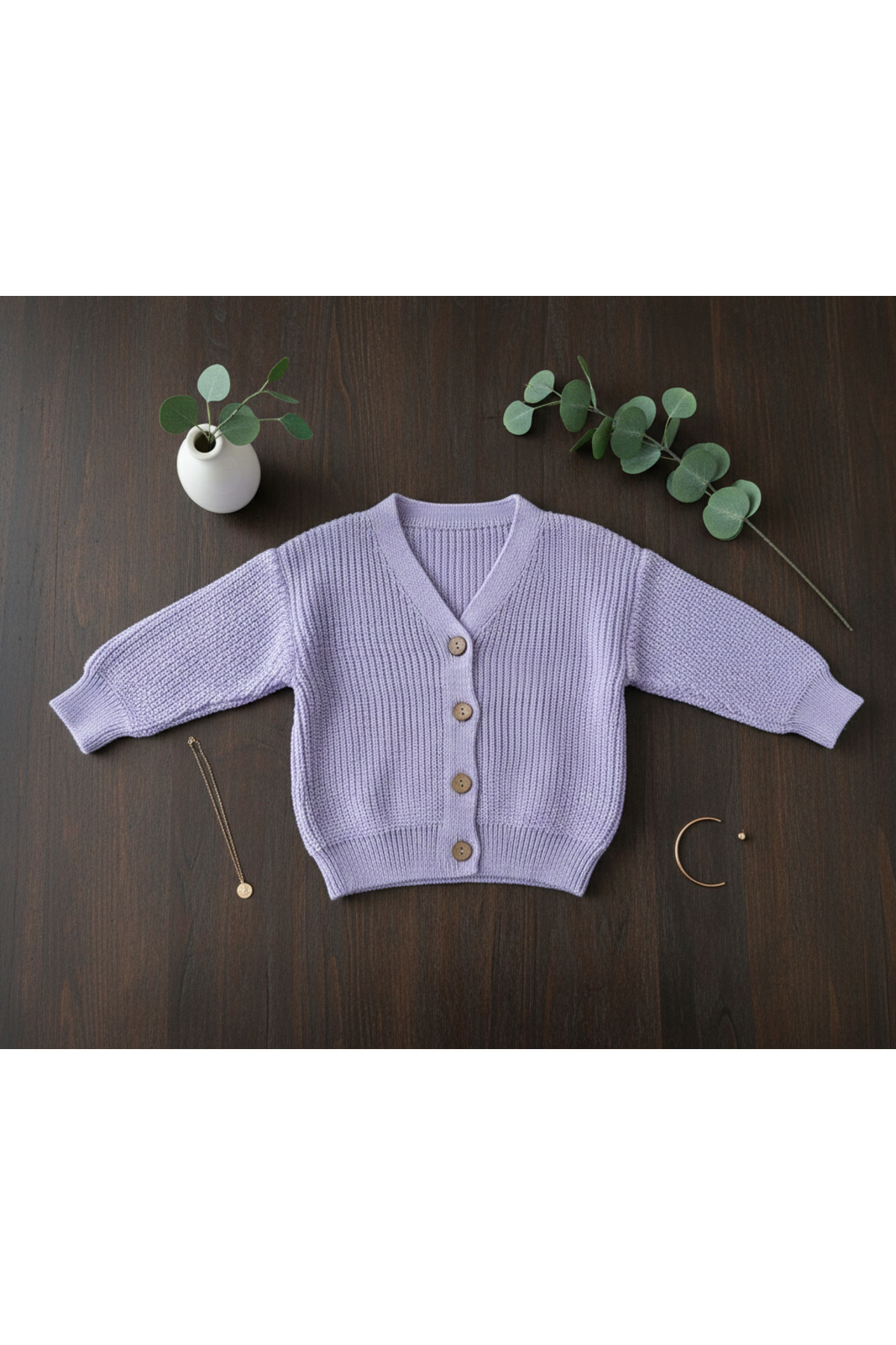 Nimini Kids Ahşap Düğme Detaylı Unisex Triko Oversize Çocuk Hırkası fotoğrafı 2 (önizleme)