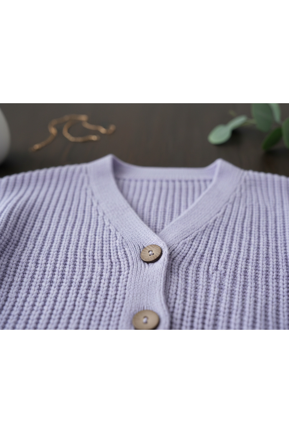 Nimini Kids Ahşap Düğme Detaylı Unisex Triko Oversize Çocuk Hırkası fotoğrafı 3 (önizleme)