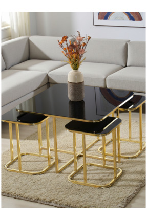 SEDAŞ LIVING UNITS 5 Li Iç Içe 4 1 Siyah Aynalı Temperli Cam Gold Metal Ayak ...