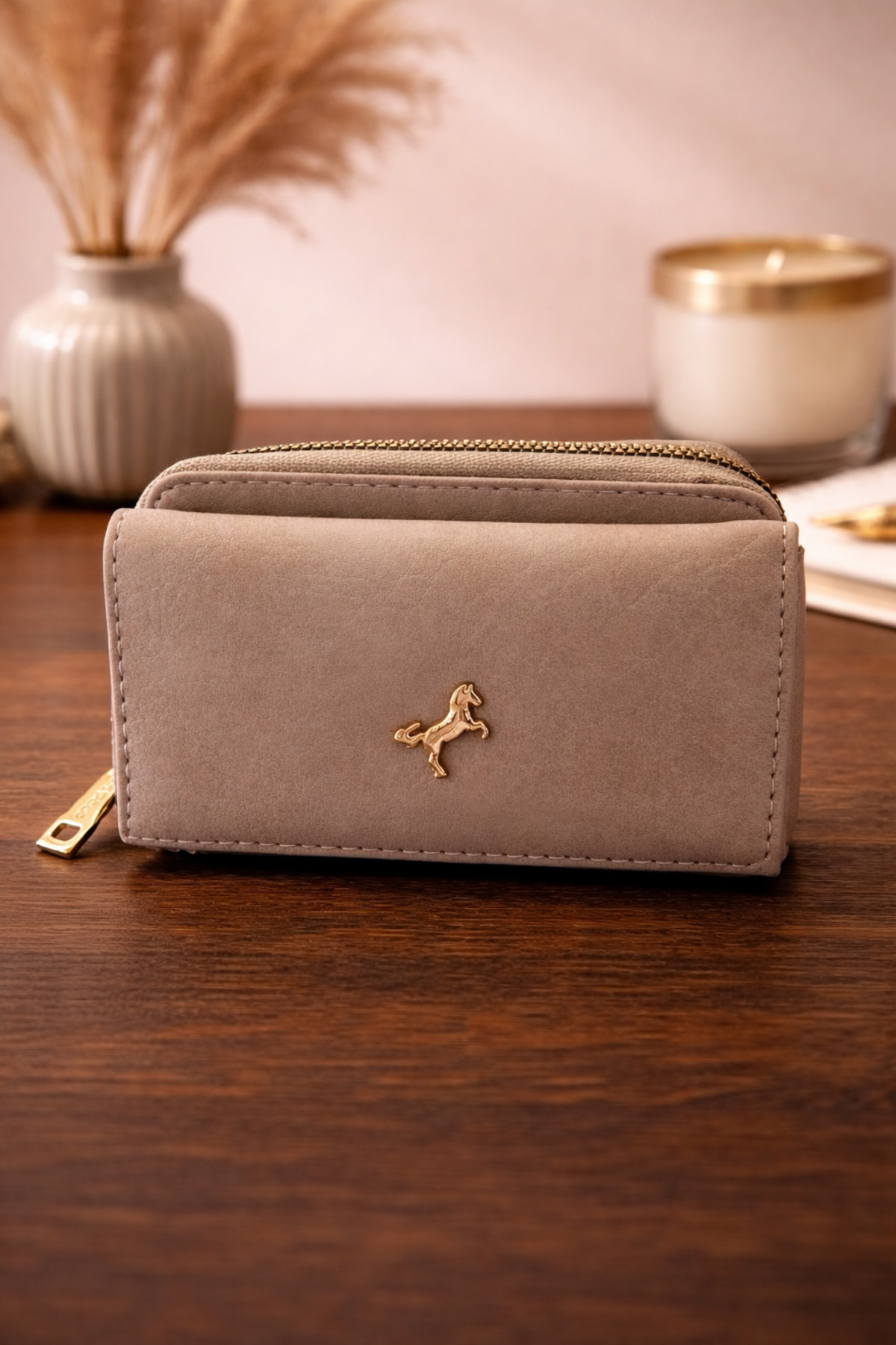 MODEL CÜZDAN  Kadın Cüzdan Yumuşak Deri Çıtçıtlı Fermuarlı Kartlık Bej - Görsel 3