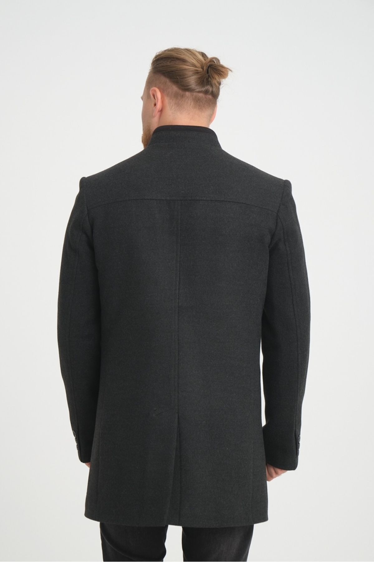 Wise  Erkek Antrasit Dik Yaka Kaşe Kaban - Görsel 8