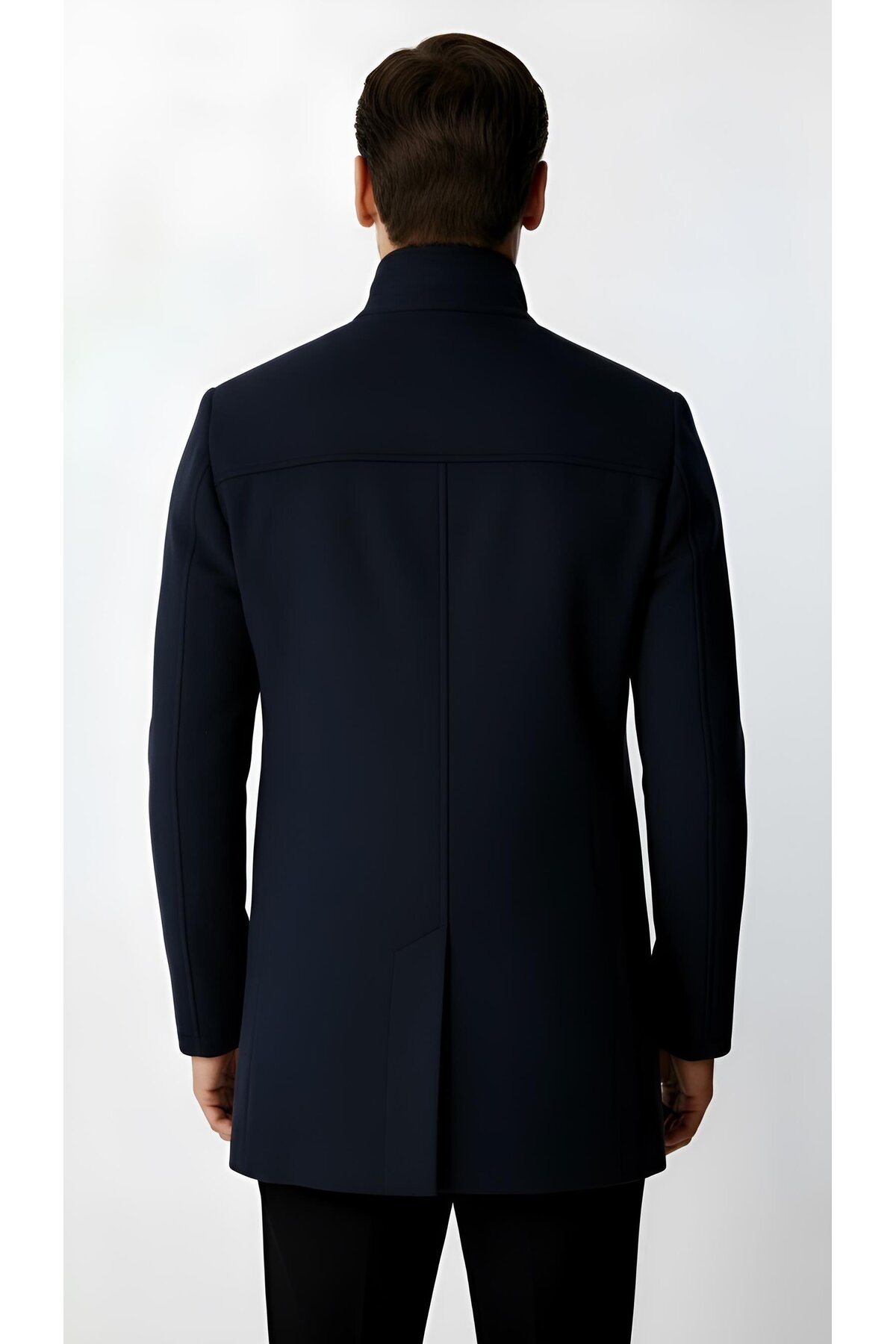 İgs  Erkek Dik Yaka Düğmeli Klasik Kaban – Lacivert - Görsel 2