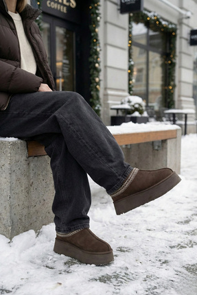 Marjin Kadın İçi Kürklü Kalın Taban Önü Kapalı Acı Kahve Günlük Kışlık Terlik...