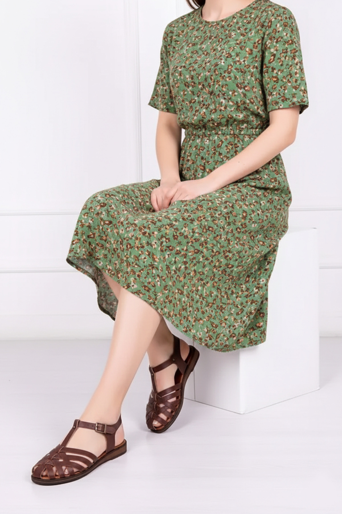 Deripabuc  Hakiki Deri Kahverengi Kadın Deri Sandalet Dp-0067 - Görsel 2