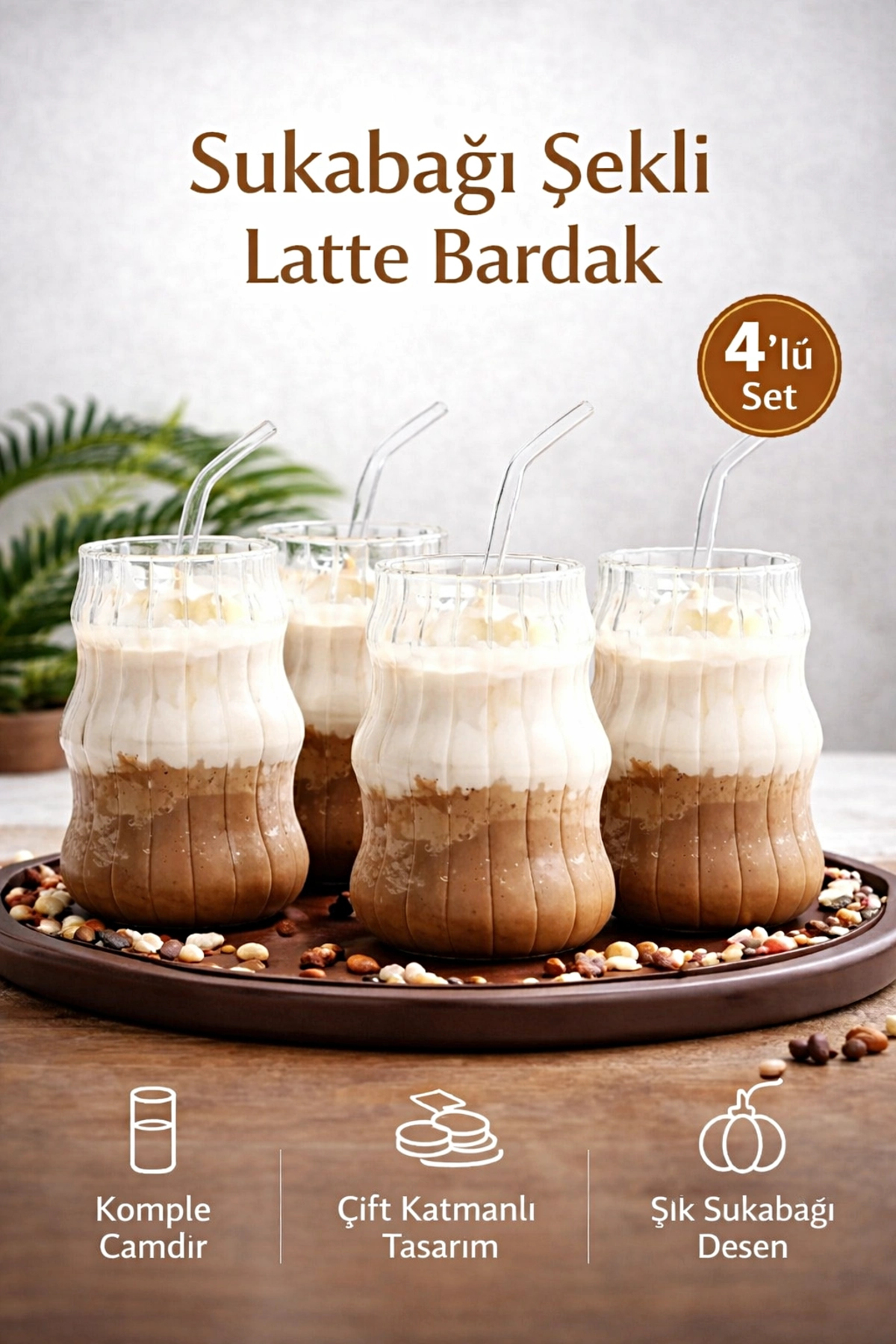 4-Piece Gourd Latte Glass Straw Glass Set Scandinavian Style Coffee Cocktail Serving Glass 400ml