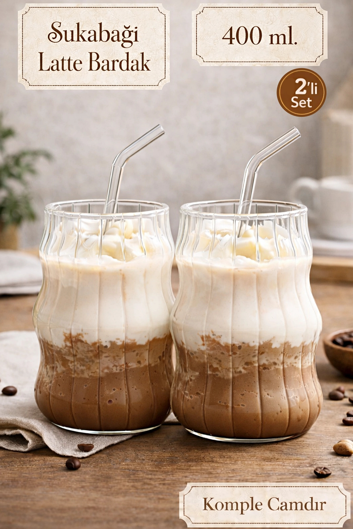 2-Piece Gourd Shape Latte Glass Set Nordic Style Glass Cup Coffee Cocktail Serving Glass 500ml