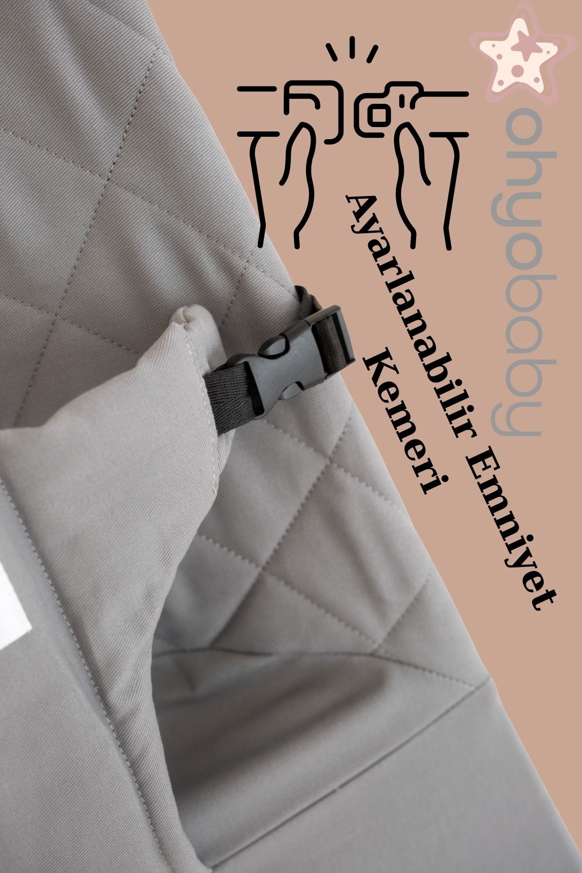 OHYO Oyuncaklı Premium Cotton Bebekler Için Üç Kademeli Kolay Taşınabilir Sallanan Ana Kucağı -gri fotoğrafı 4 (önizleme)