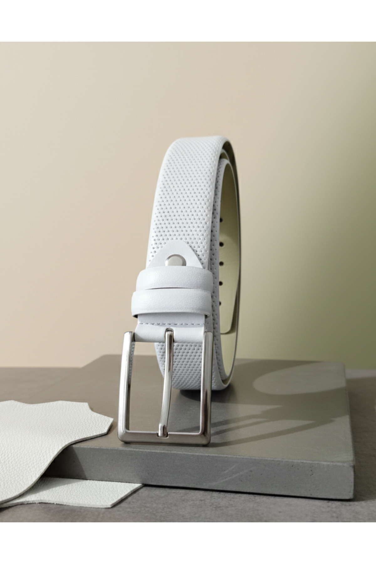 3.5 Cm White Dot Genuine Leather Belt