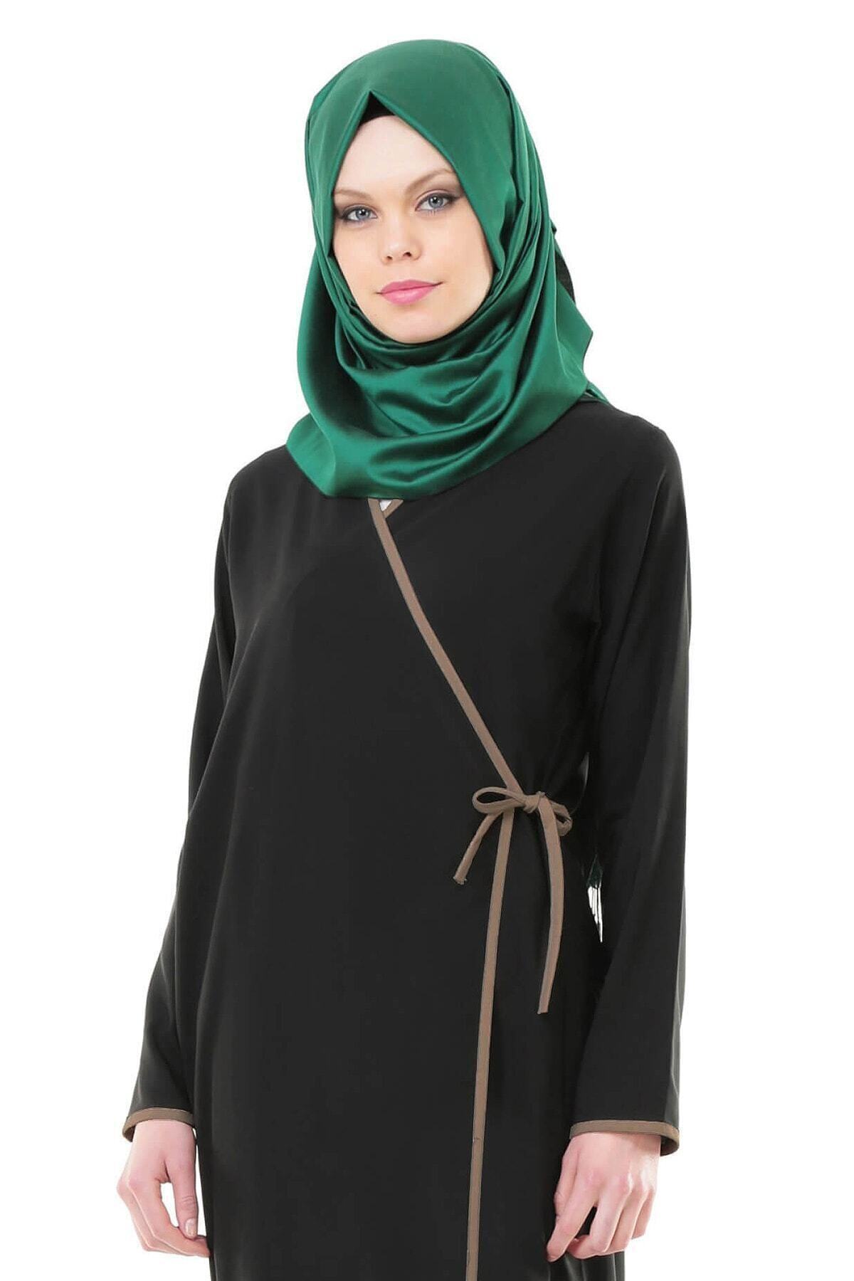 Genel Markalar  Kadın Siyah Yandan Bağlamalı Namaz Elbisesi - Görsel 3