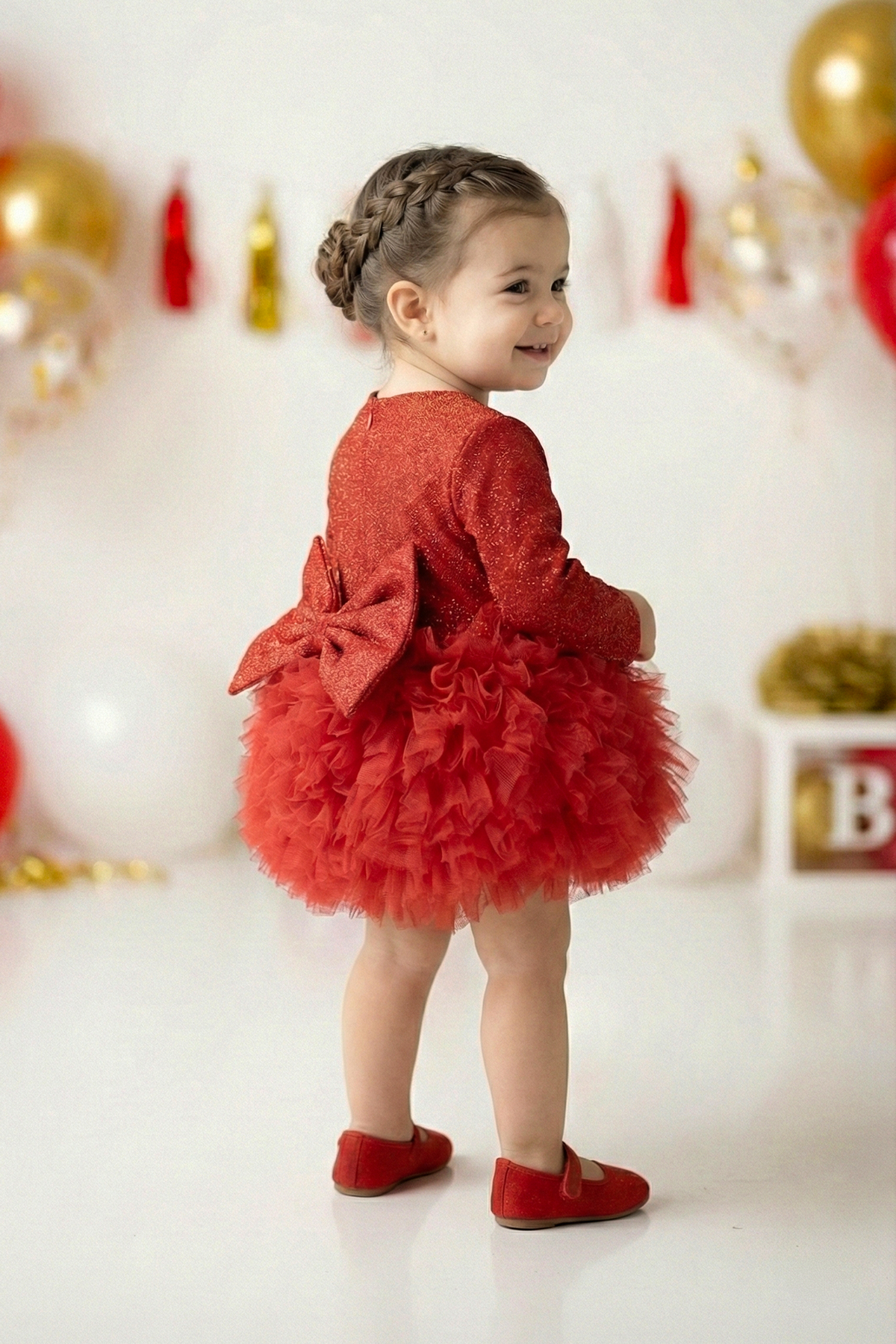 Baby Animals Kız Bebek Elbise Kız Çocuk Elbise Doğum Günü Parti Düğün Tütü Tüllü Uzun Kollu Astarlı Elbise fotoğrafı 5 (önizleme)