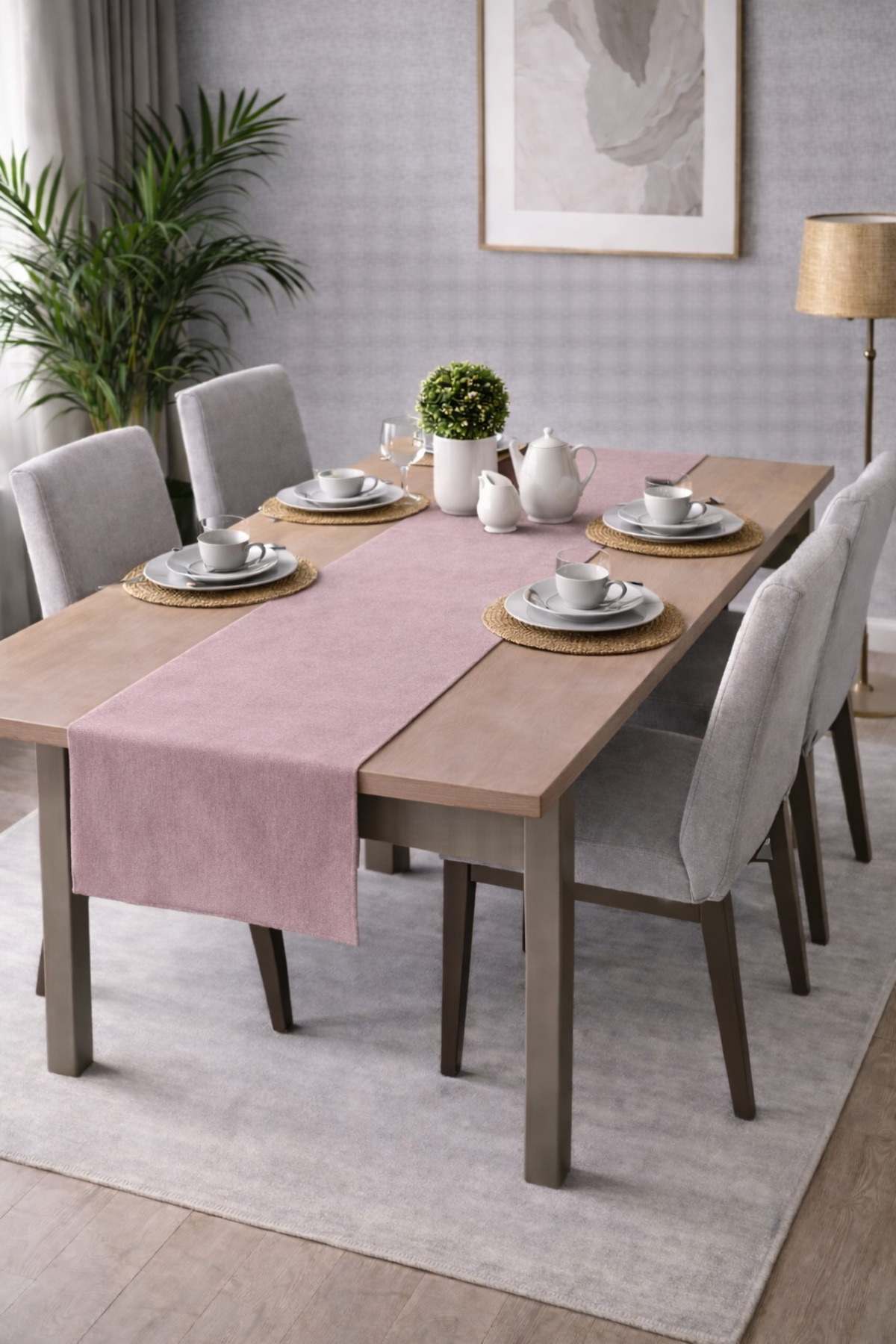 Velvet Textured Powder Color Island Series Runner 40 x 140 cm