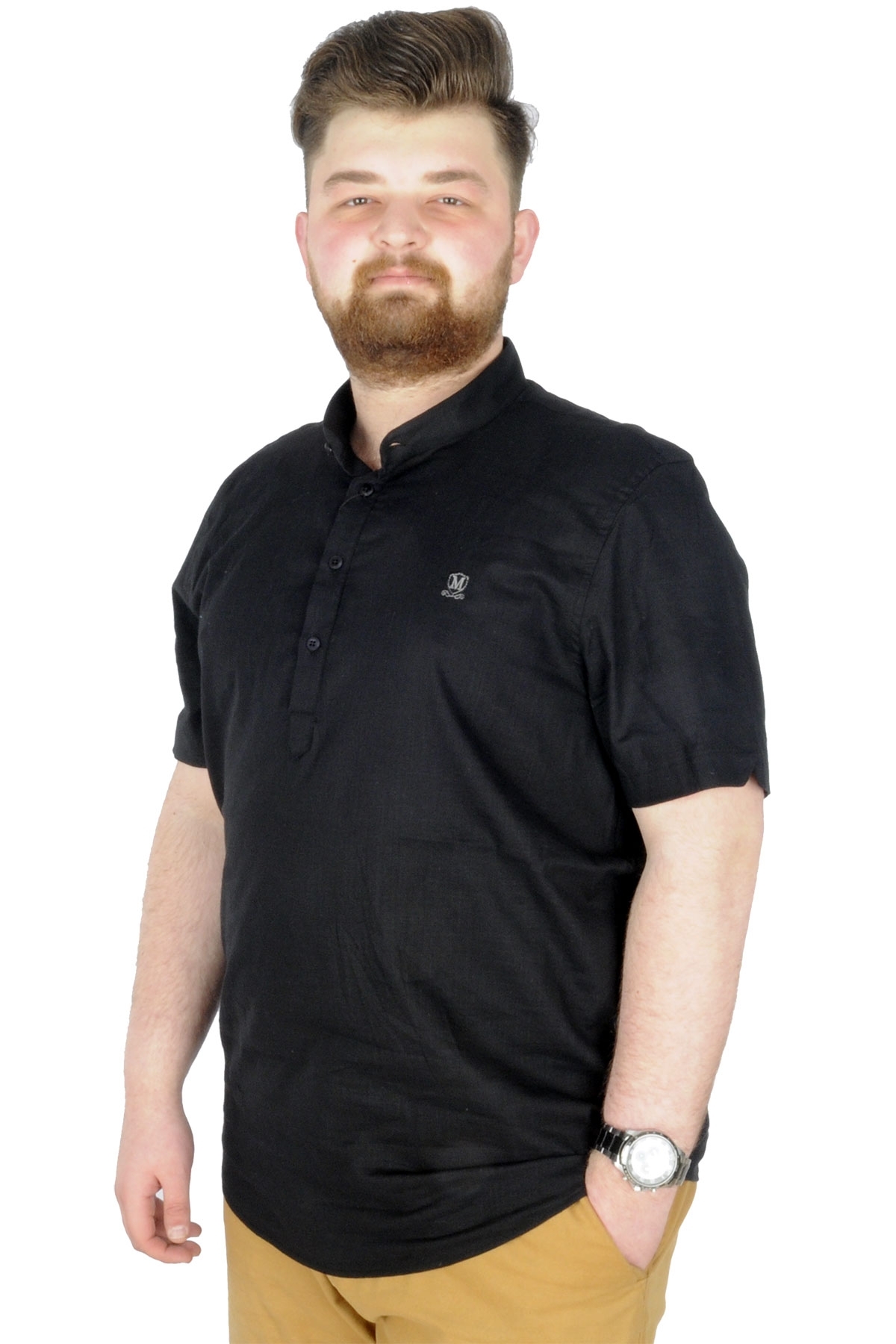 ModeXL Mode XL Buyuk Beden Erkek Kısa Kol Hakim Yaka 20387 Siyah